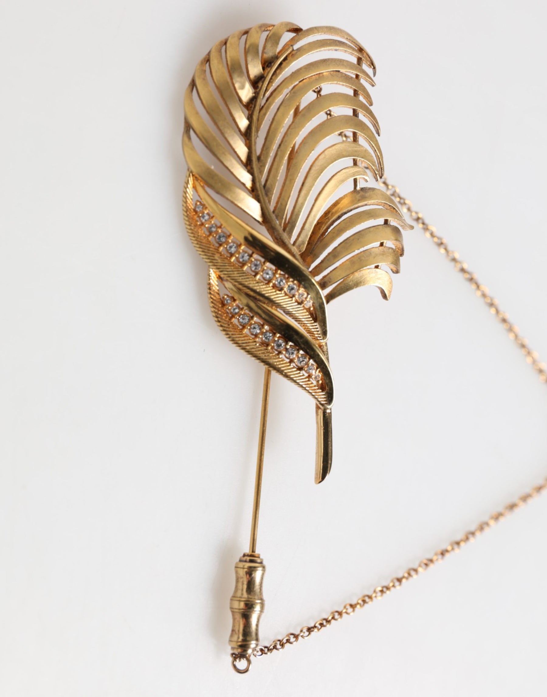 Dolce & Gabbana Gold Sterling Silver925 Leaf Embellished Lapel Pin Brooch | Regal Royce