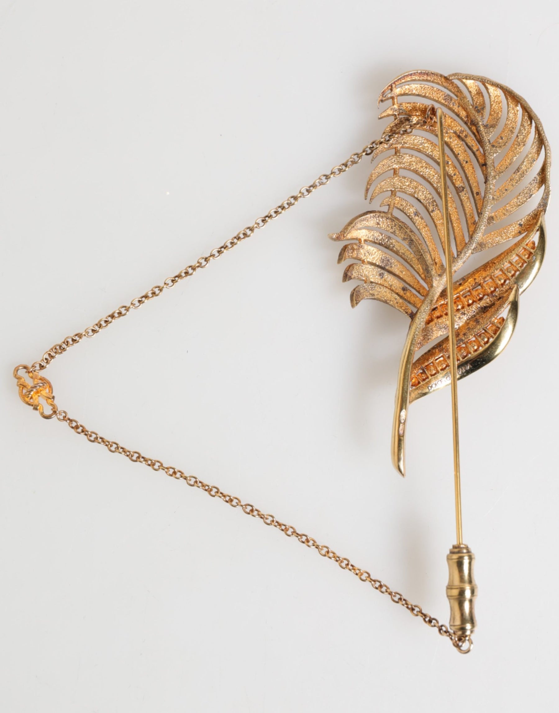 Dolce & Gabbana Gold Sterling Silver925 Leaf Embellished Lapel Pin Brooch | Regal Royce