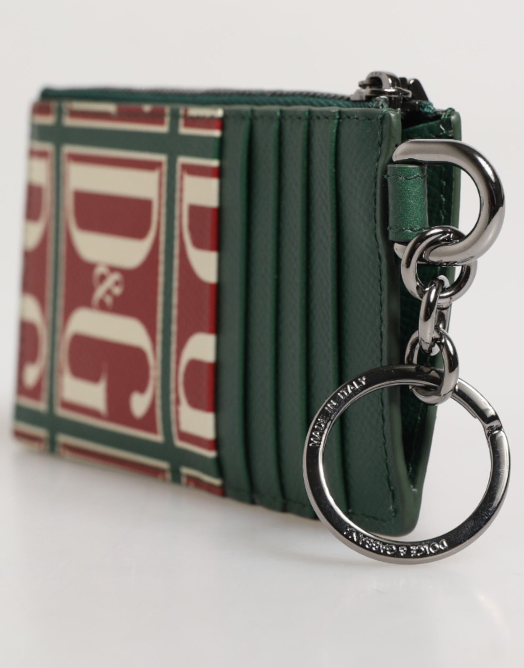 Dolce & Gabbana Green Calf Leather Logo Print Monogram Card Holder Wallet | Regal Royce