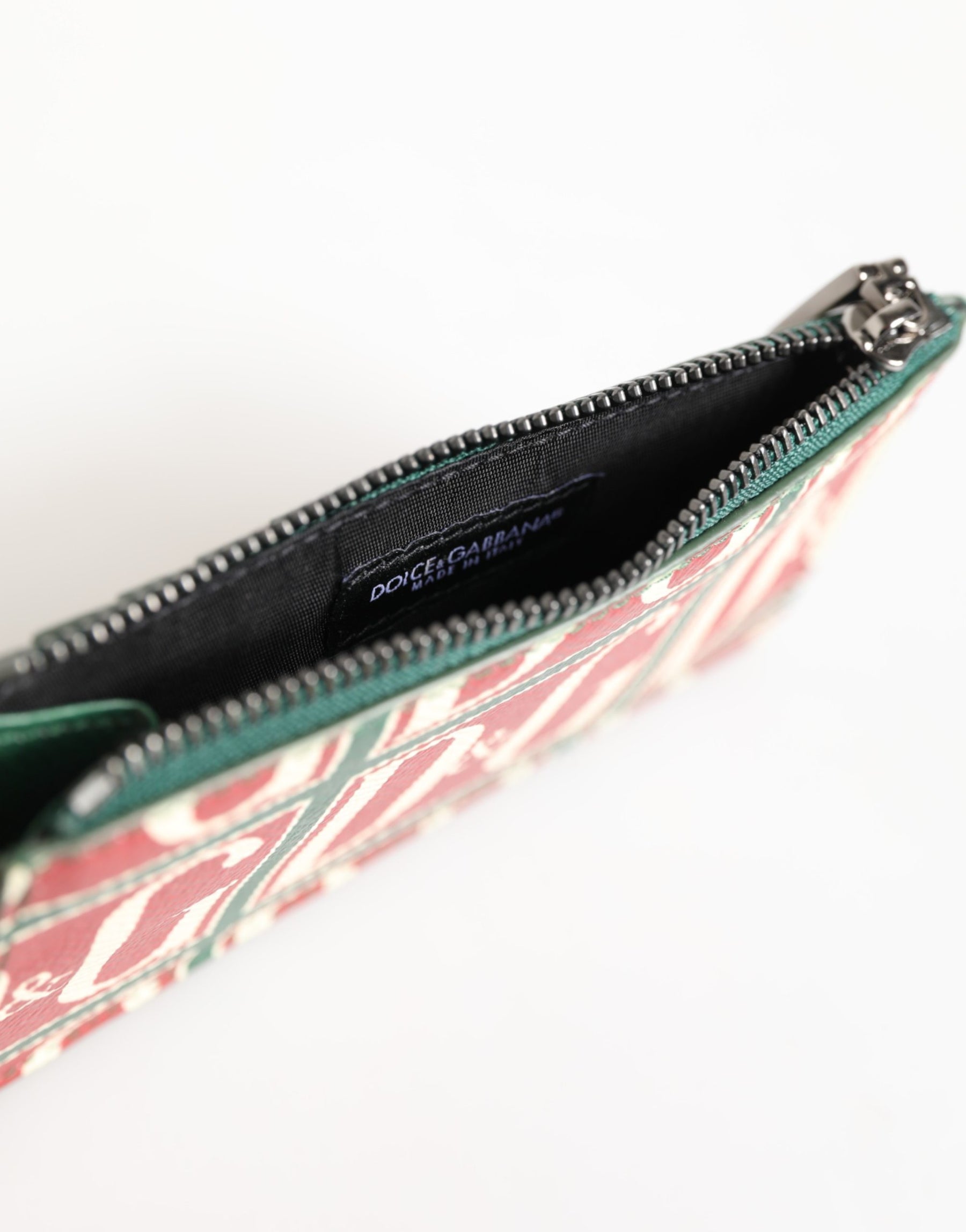 Dolce & Gabbana Green Calf Leather Logo Print Monogram Card Holder Wallet | Regal Royce