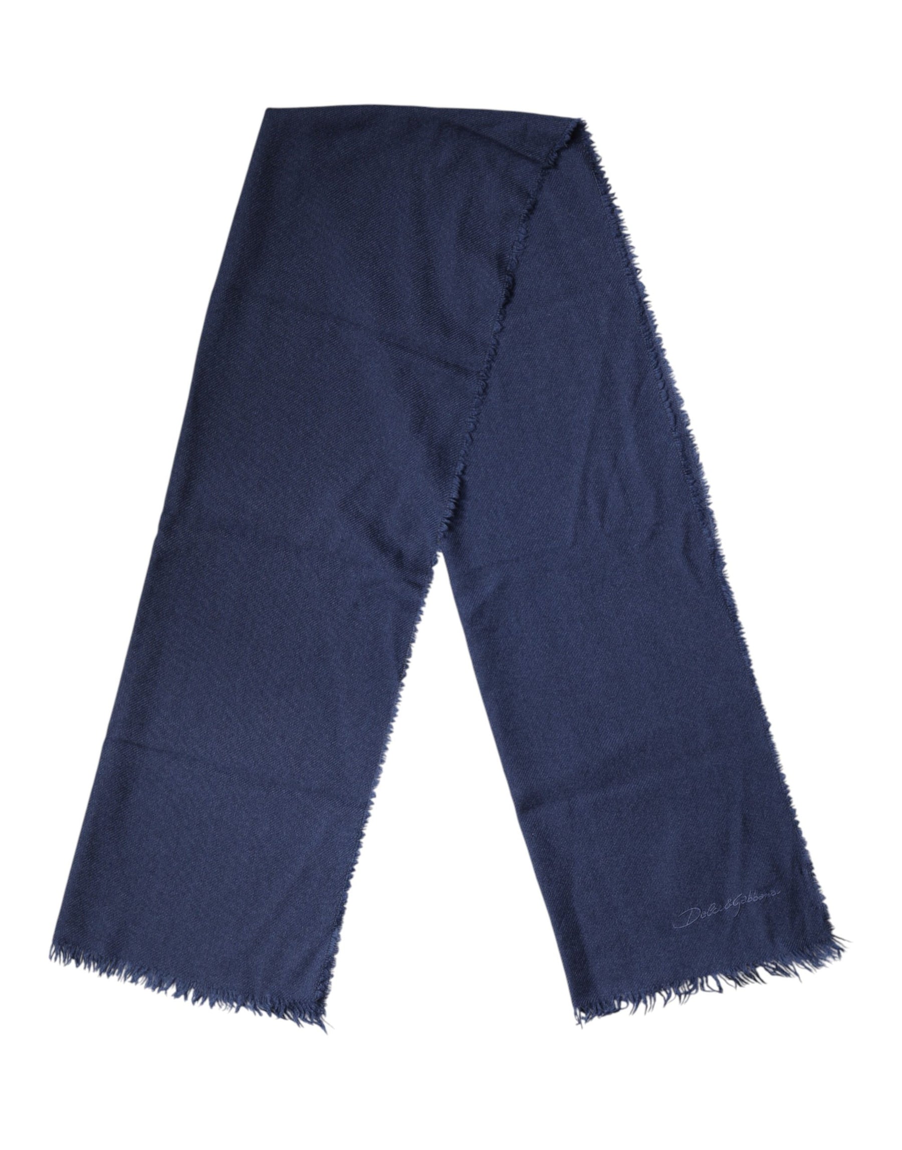 Dolce & Gabbana Blue Cashmere Fringes Wrap Foulard 70cm x 200cm  Scarf Men | Regal Royce