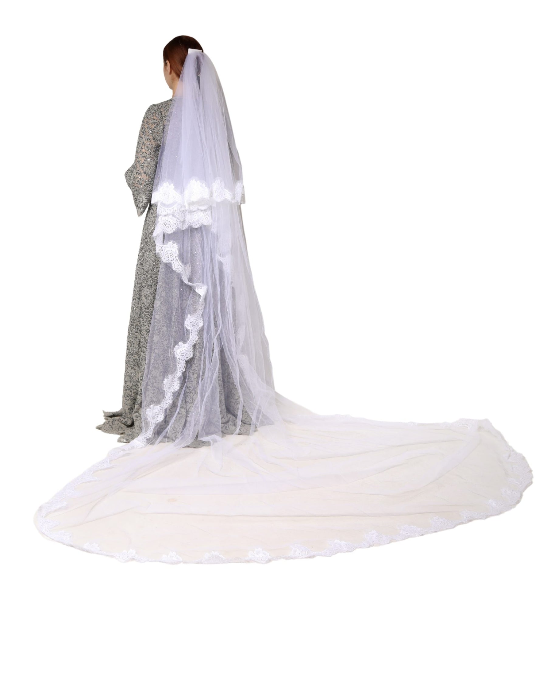 Dolce & Gabbana White Floral Lace Nylon Floor Length Long Wedding Veil | Regal Royce