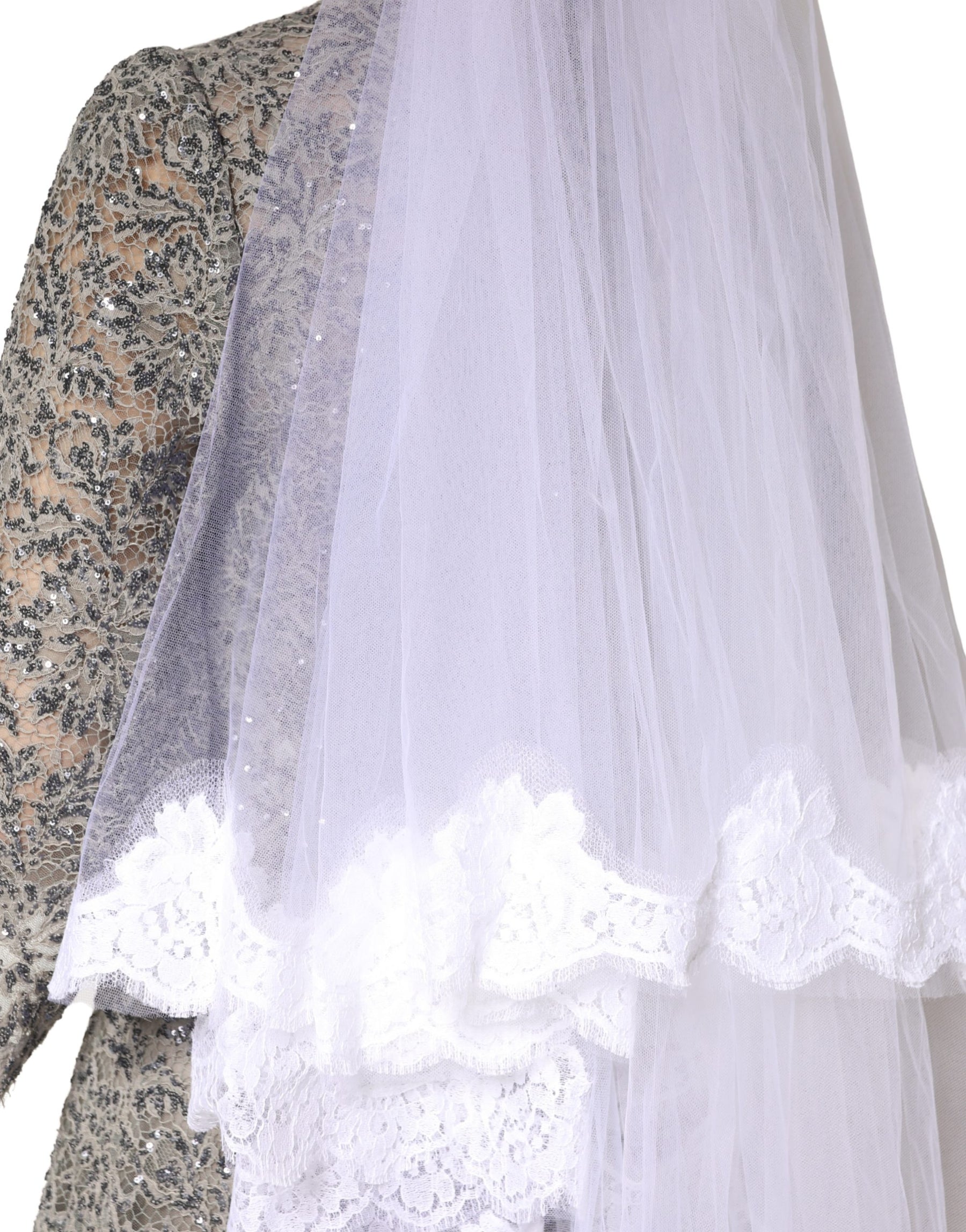 Dolce & Gabbana White Floral Lace Nylon Floor Length Long Wedding Veil | Regal Royce
