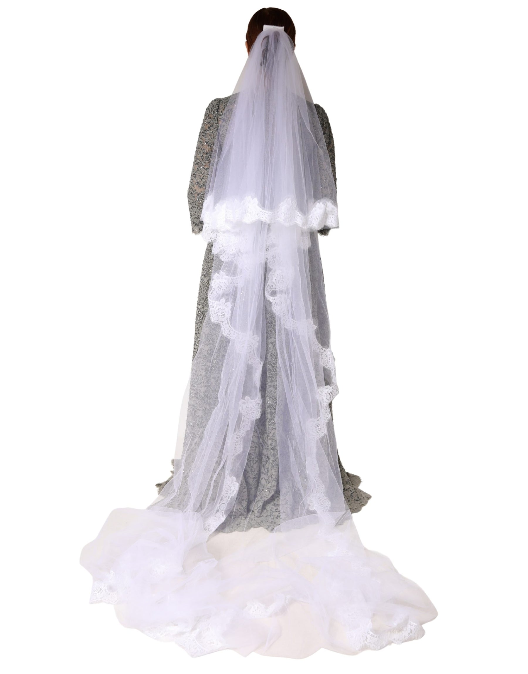 Dolce & Gabbana White Floral Lace Nylon Floor Length Long Wedding Veil | Regal Royce