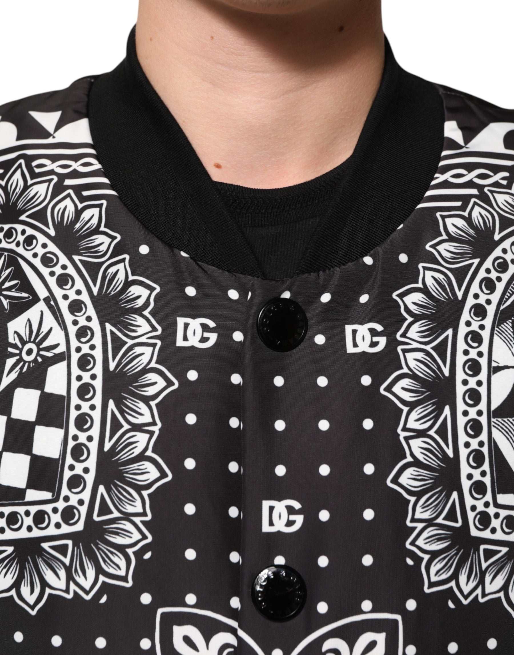 Dolce & Gabbana Black White BandanaPrint Men Bomber  Jacket | Regal Royce