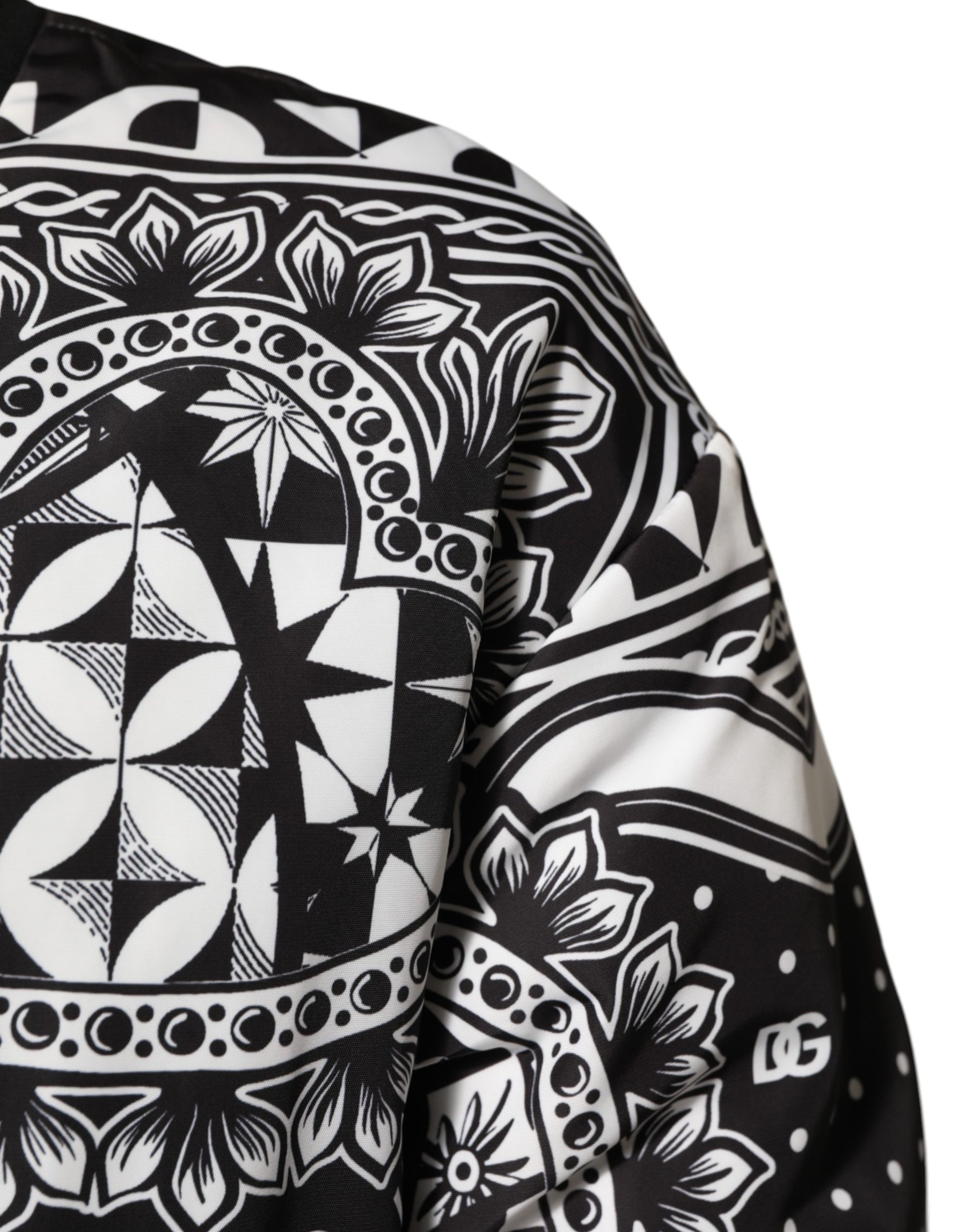 Dolce & Gabbana Black White BandanaPrint Men Bomber  Jacket | Regal Royce