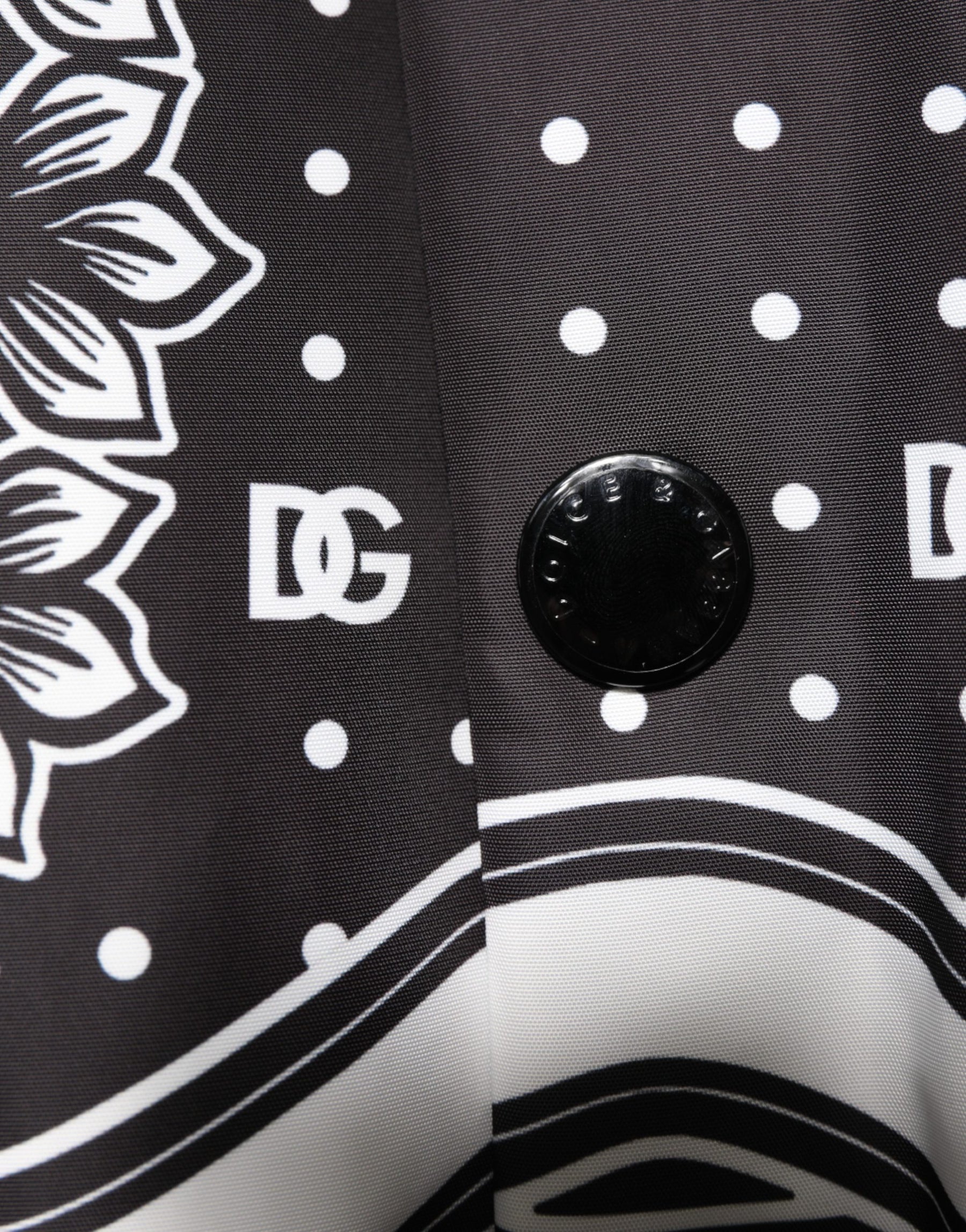 Dolce & Gabbana Black White BandanaPrint Men Bomber  Jacket | Regal Royce