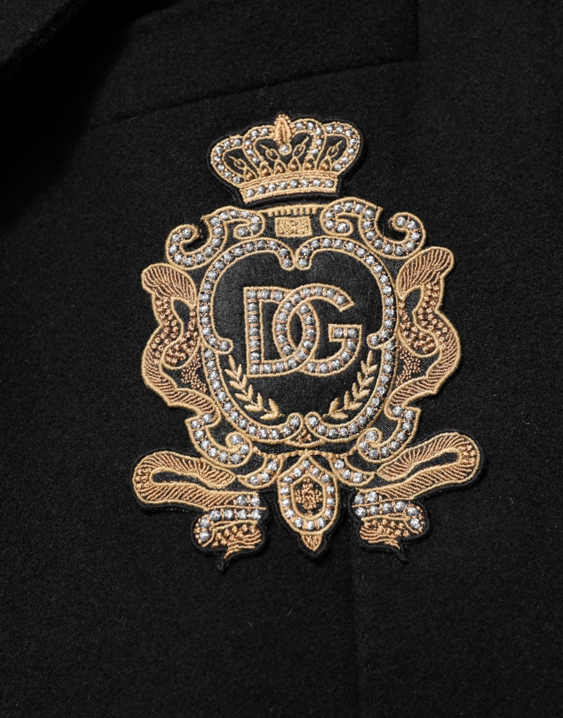 Dolce & Gabbana Black Heraldic Patch Single Breasted Blazer Jacket | Regal Royce