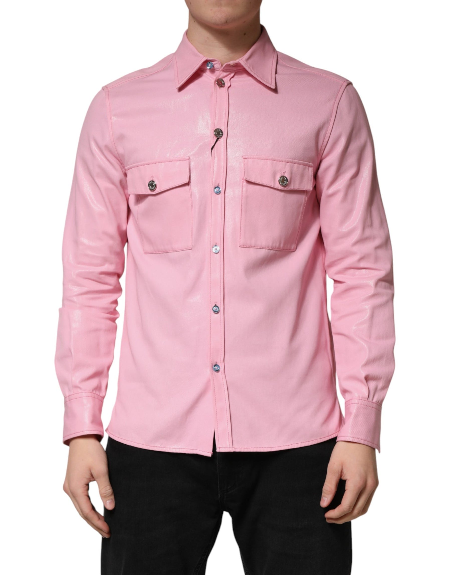 Dolce & Gabbana Pink Cotton Collared Men Button Down Shirt | Regal Royce