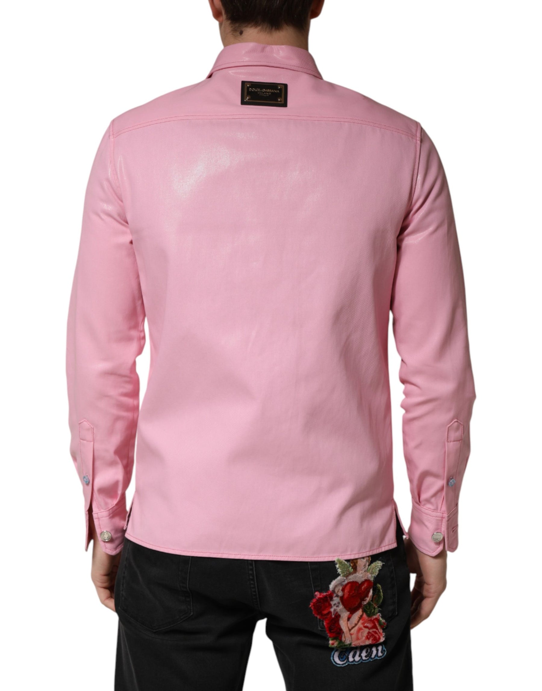 Dolce & Gabbana Pink Cotton Collared Men Button Down Shirt | Regal Royce
