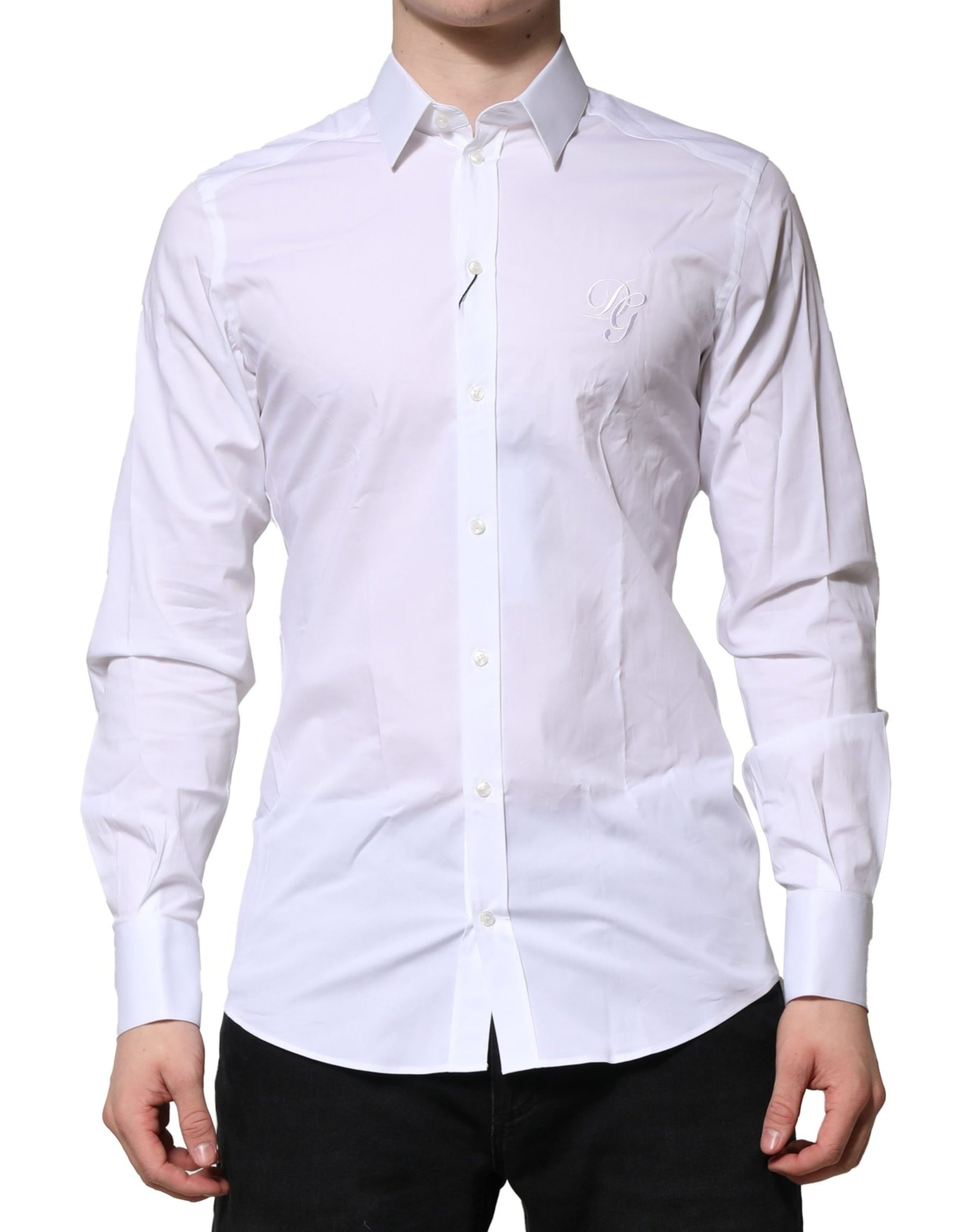 Dolce & Gabbana White Cotton GOLD Long Sleeves Formal Shirt | Regal Royce