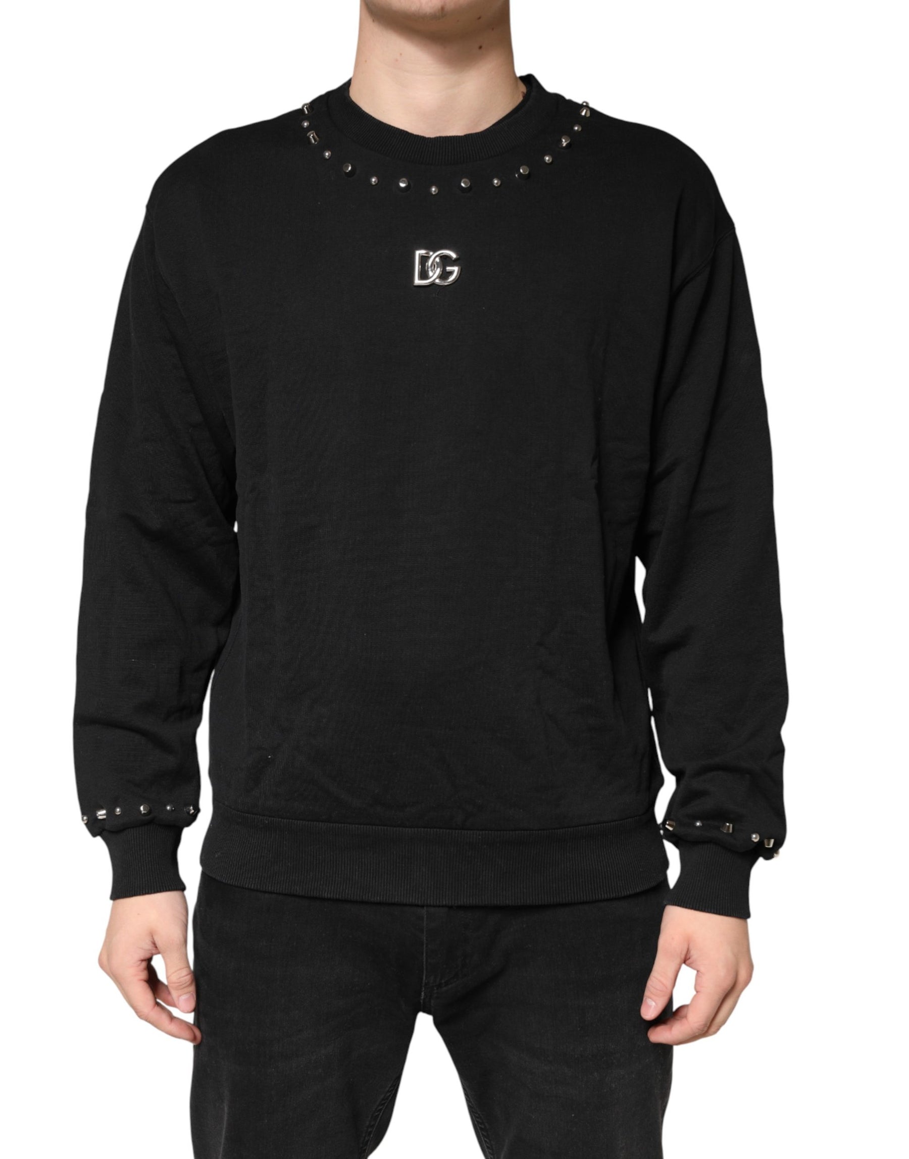 Dolce & Gabbana Black Embellished Cotton Sweatshirt Sweater | Regal Royce