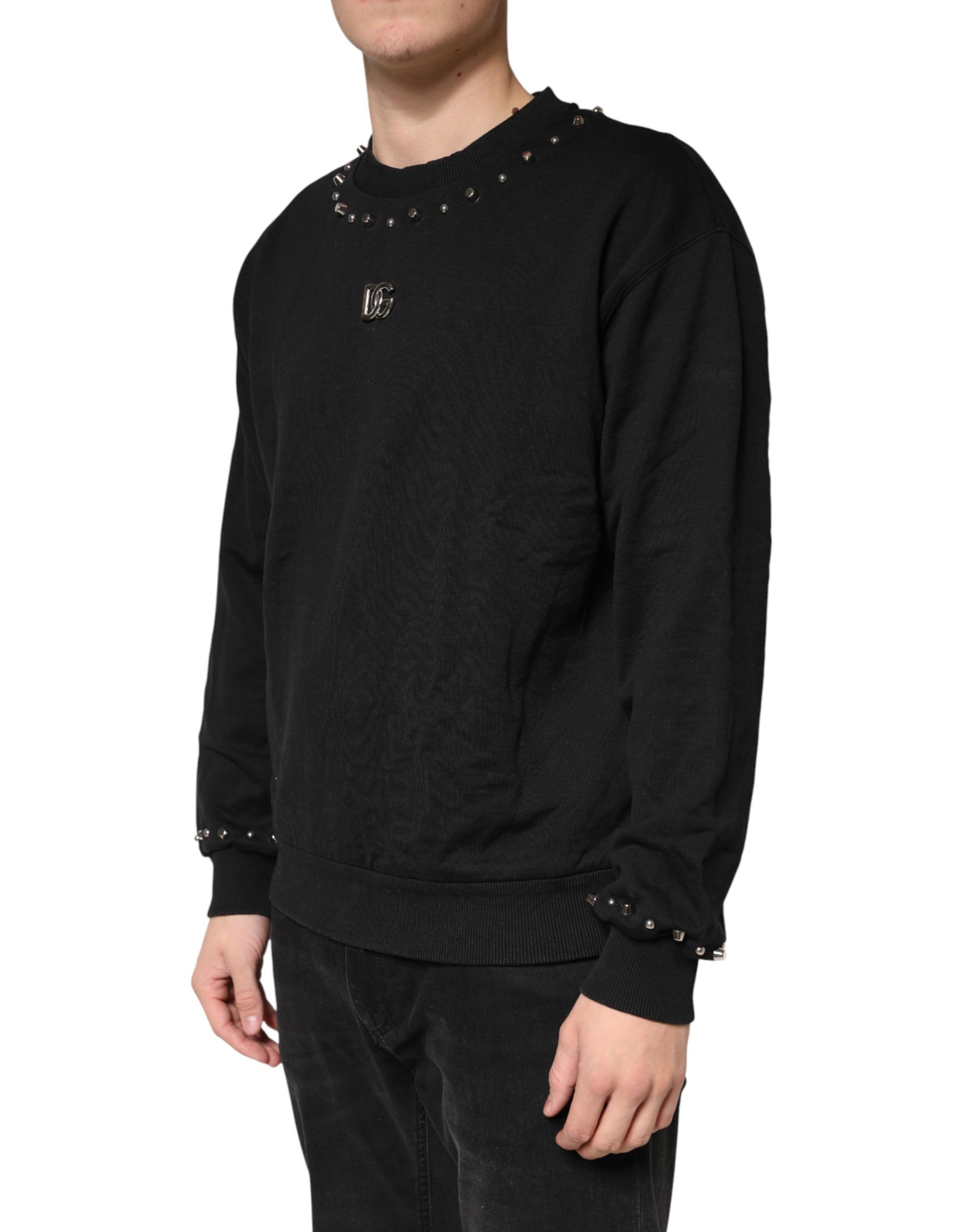 Dolce & Gabbana Black Embellished Cotton Sweatshirt Sweater | Regal Royce