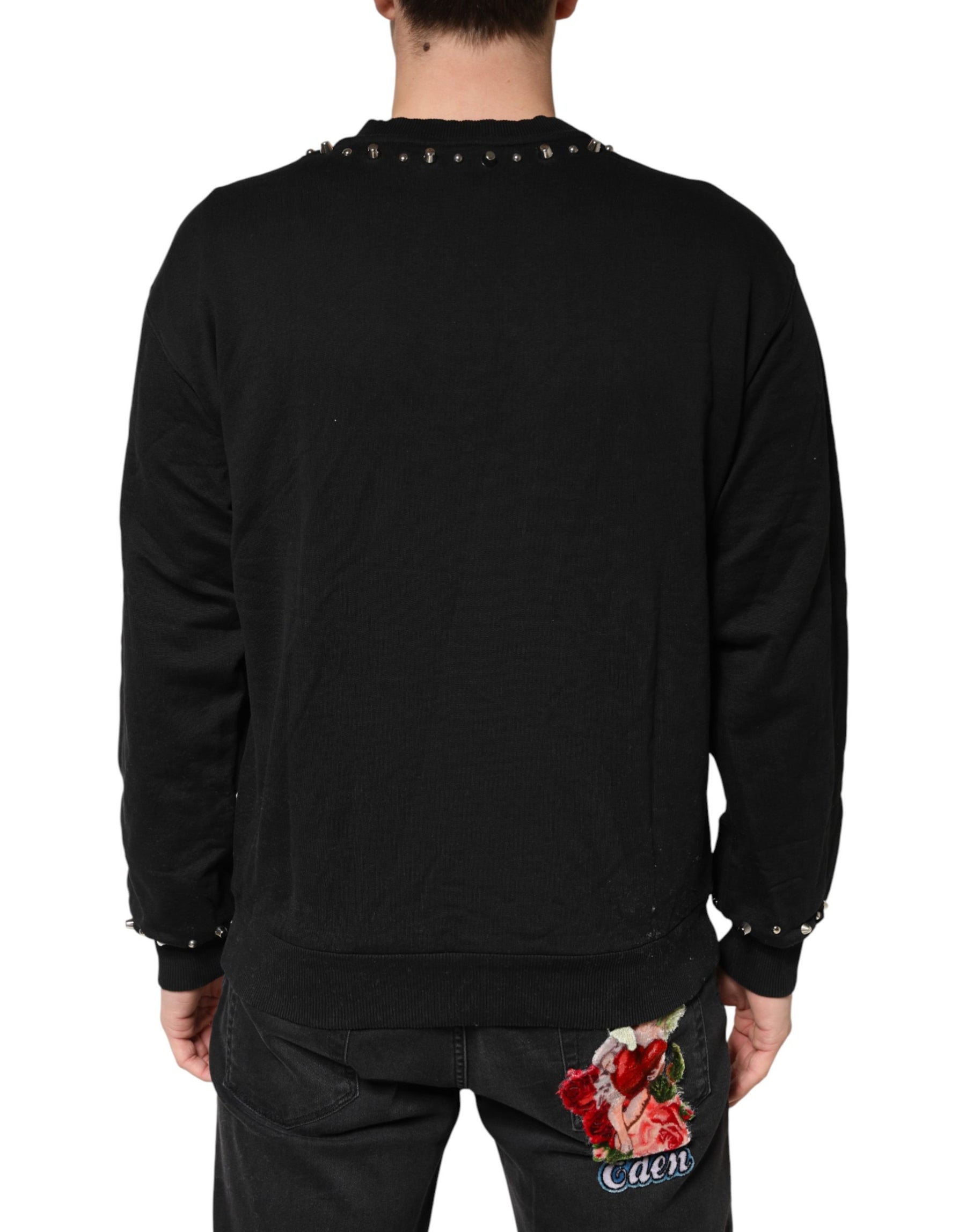 Dolce & Gabbana Black Embellished Cotton Sweatshirt Sweater | Regal Royce