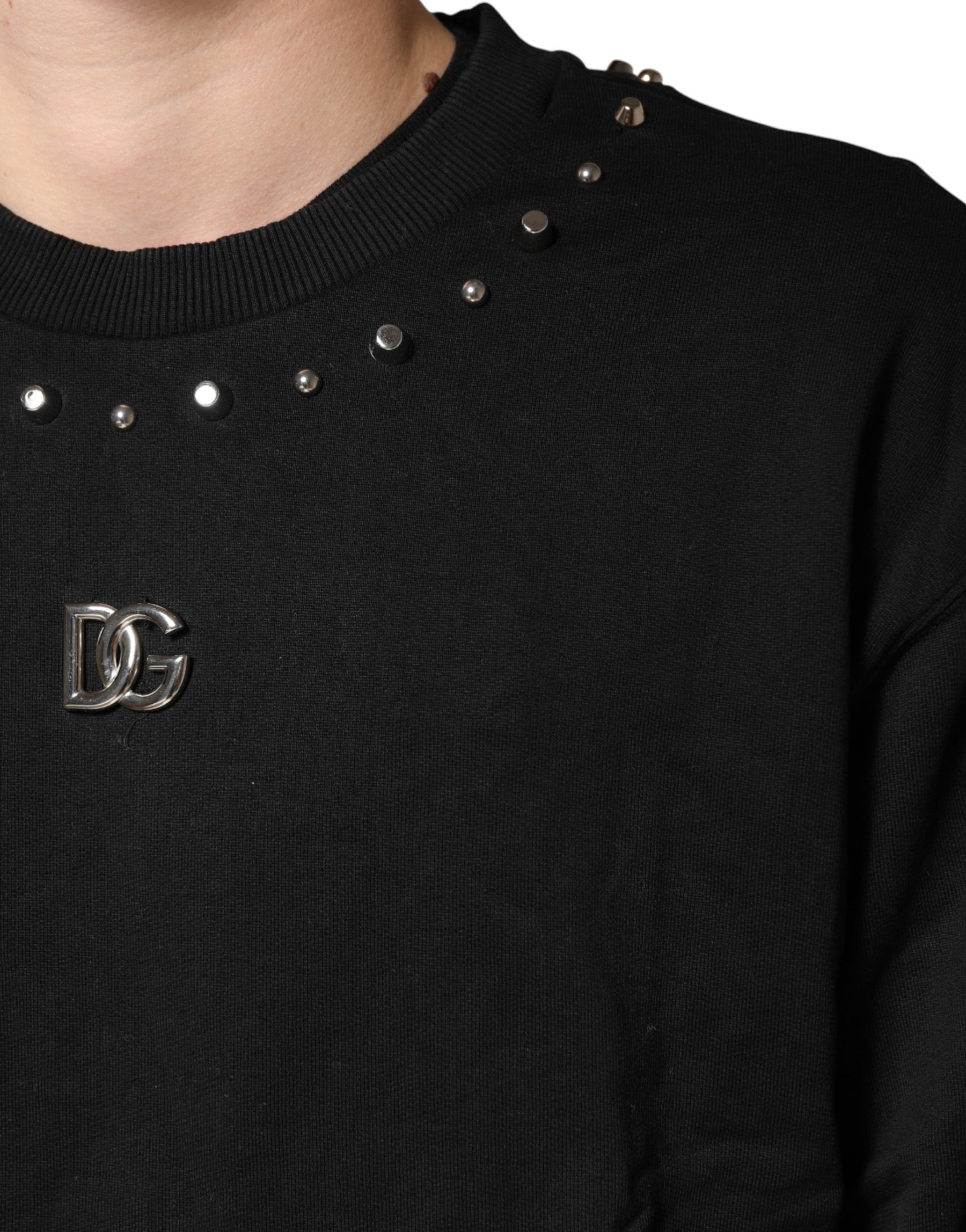 Dolce & Gabbana Black Embellished Cotton Sweatshirt Sweater | Regal Royce