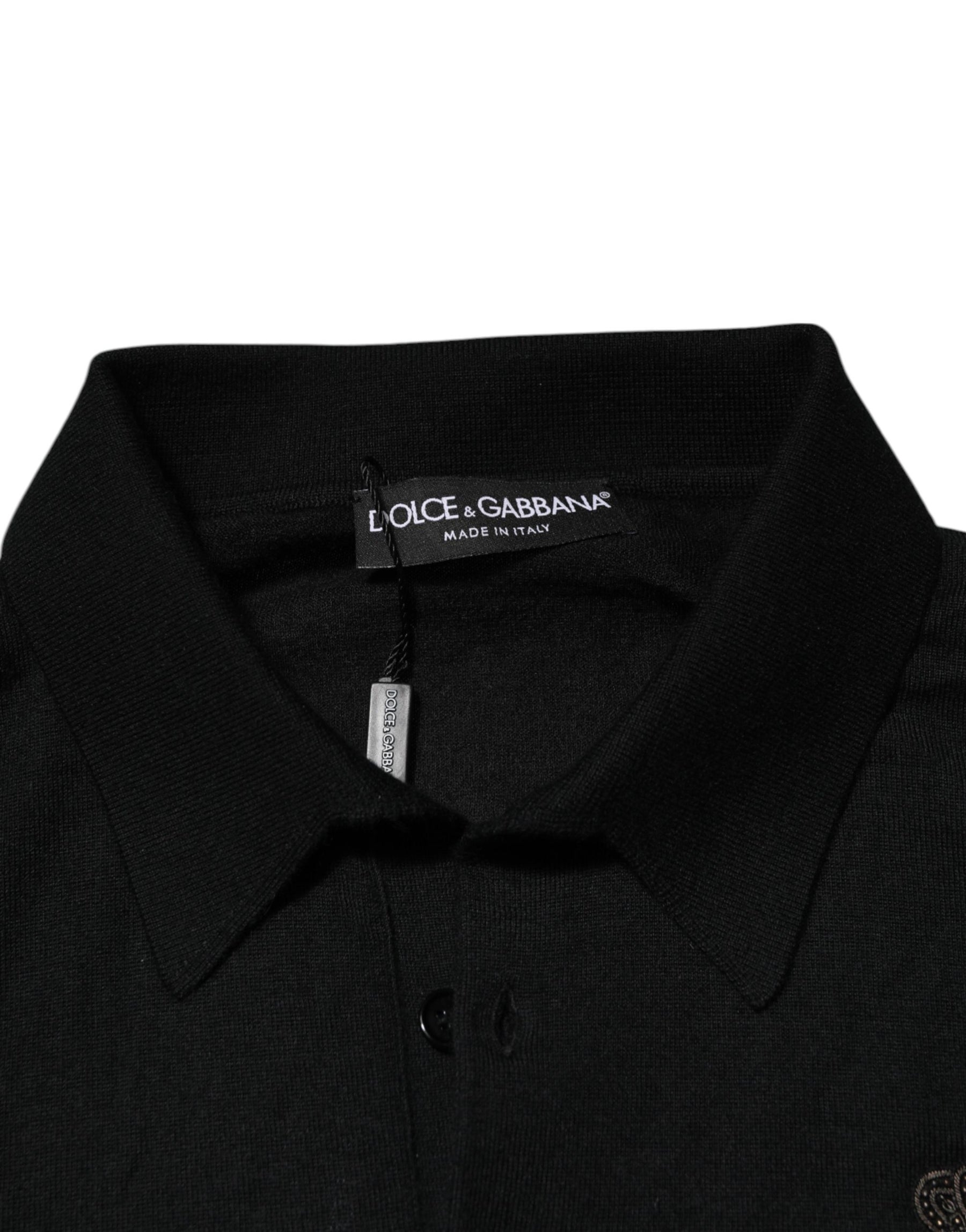 Dolce & Gabbana Black Crest Long Sleeve Men Pullover Sweater | Regal Royce