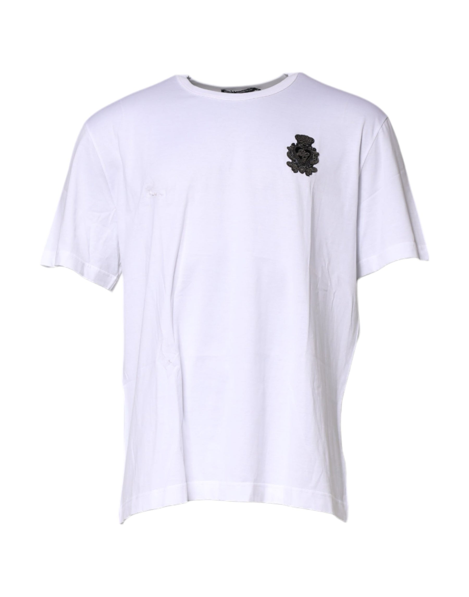 Dolce & Gabbana White Cotton DG Logo Embroidery Men T-shirt | Regal Royce