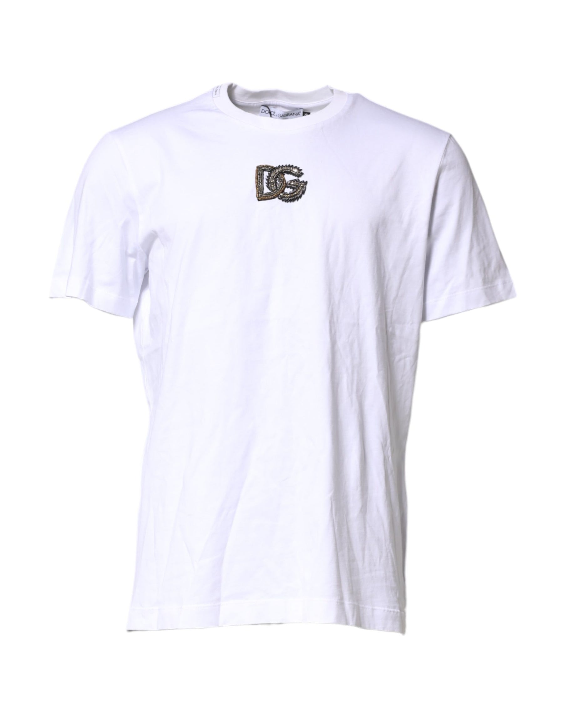 Dolce & Gabbana White Cotton DG Logo Embroidery Men T-shirt | Regal Royce