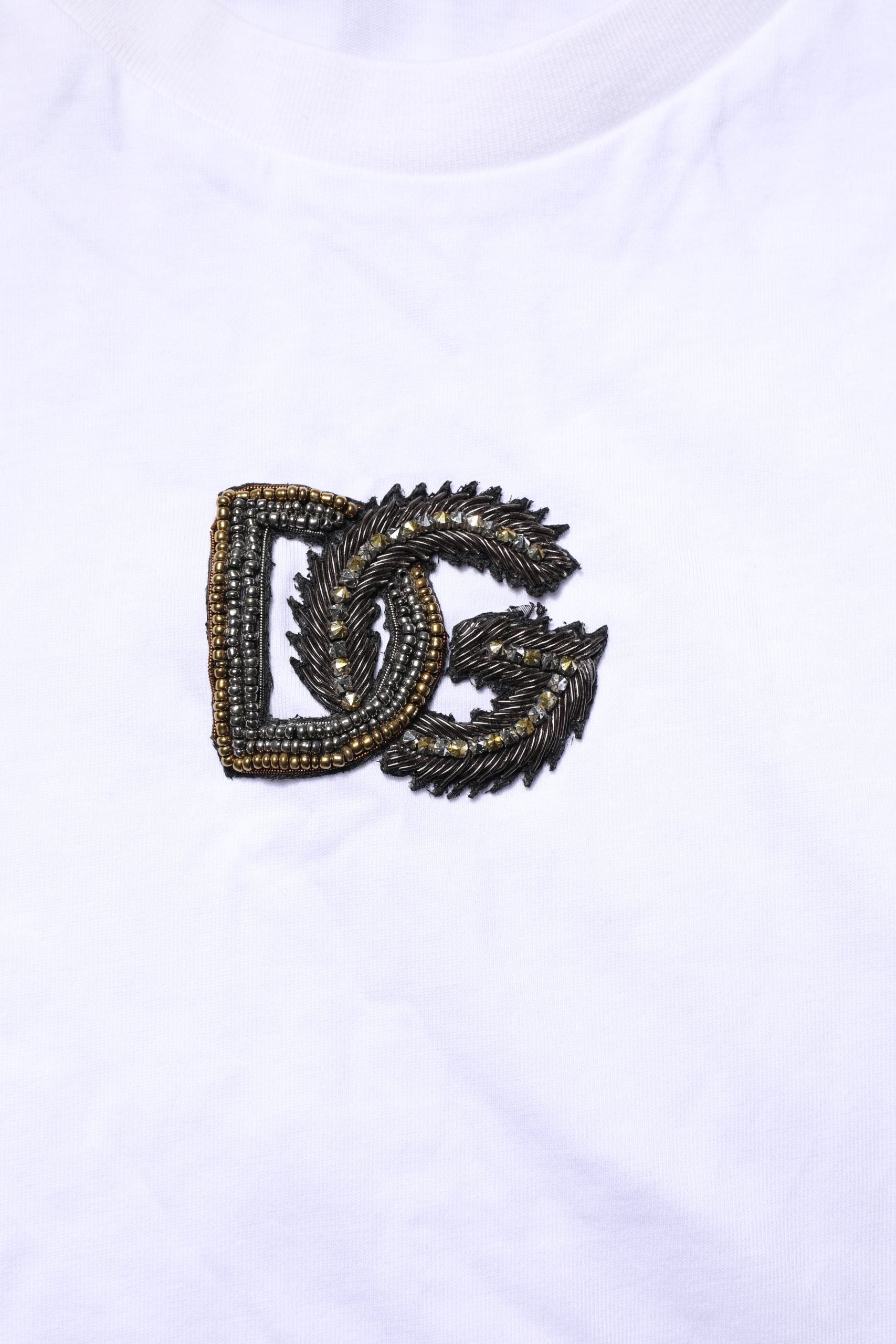 Dolce & Gabbana White Cotton DG Logo Embroidery Men  T-shirt | Regal Royce