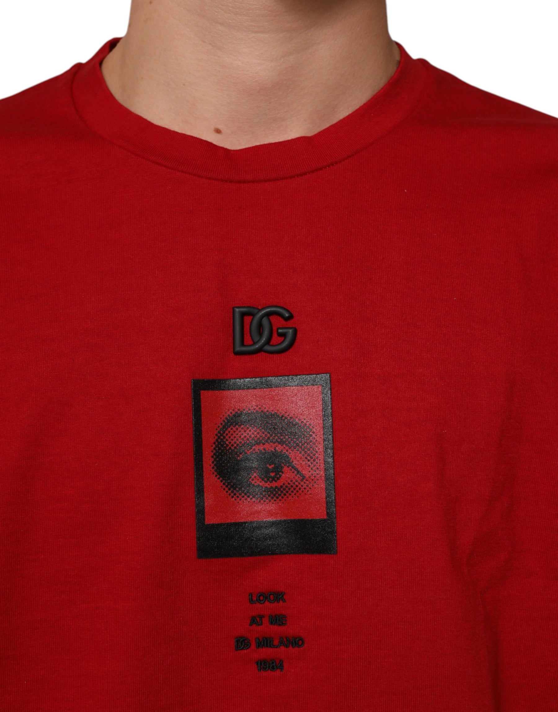 Dolce & Gabbana Red DG Eye Print Cotton Crew Neck T-shirt | Regal Royce