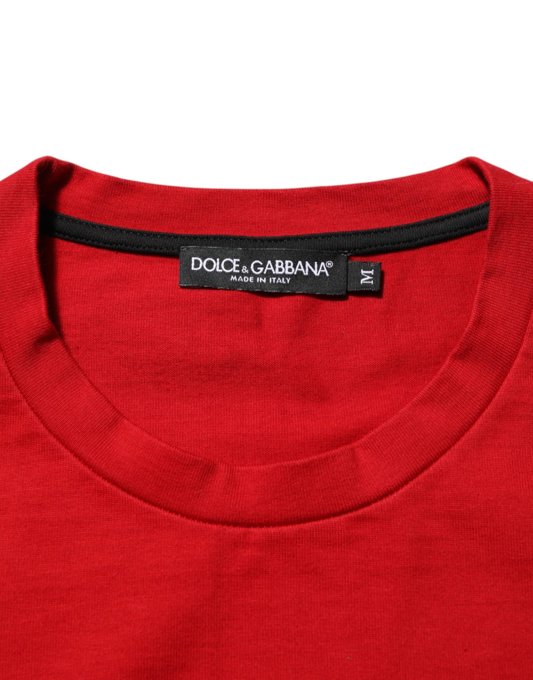 Dolce & Gabbana Red DG Eye Print Cotton Crew Neck T-shirt | Regal Royce