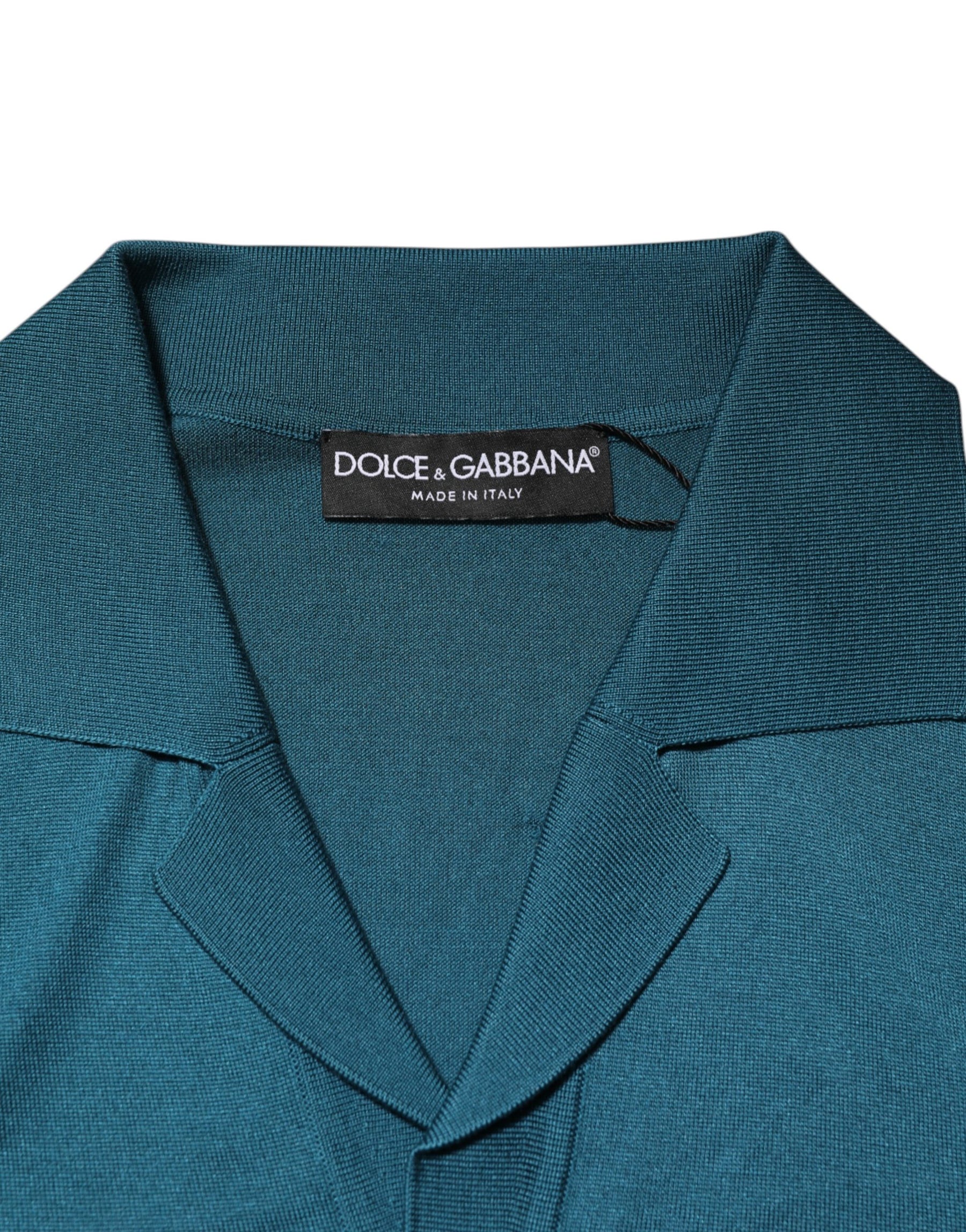 Dolce & Gabbana Teal Blue Silk Collared Short Sleeves Polo T-shirt | Regal Royce