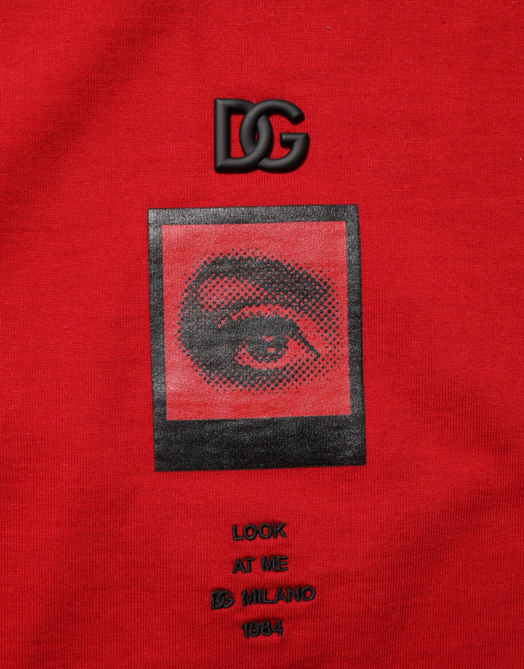 Dolce & Gabbana Red DG Eye Print Cotton Crew Neck T-shirt | Regal Royce