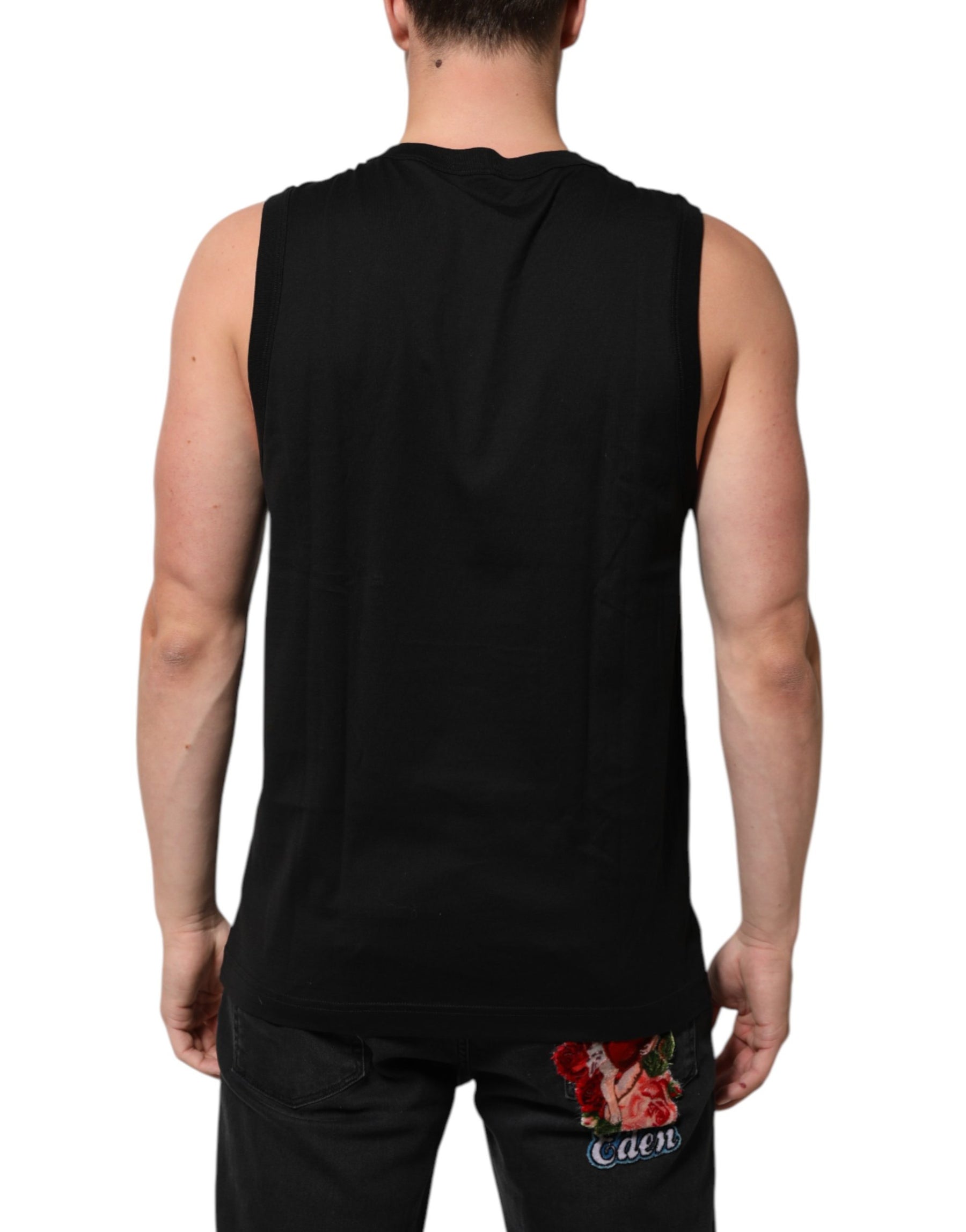 Dolce & Gabbana Black Cotton Sleeveless Men Tank Top T-shirt | Regal Royce
