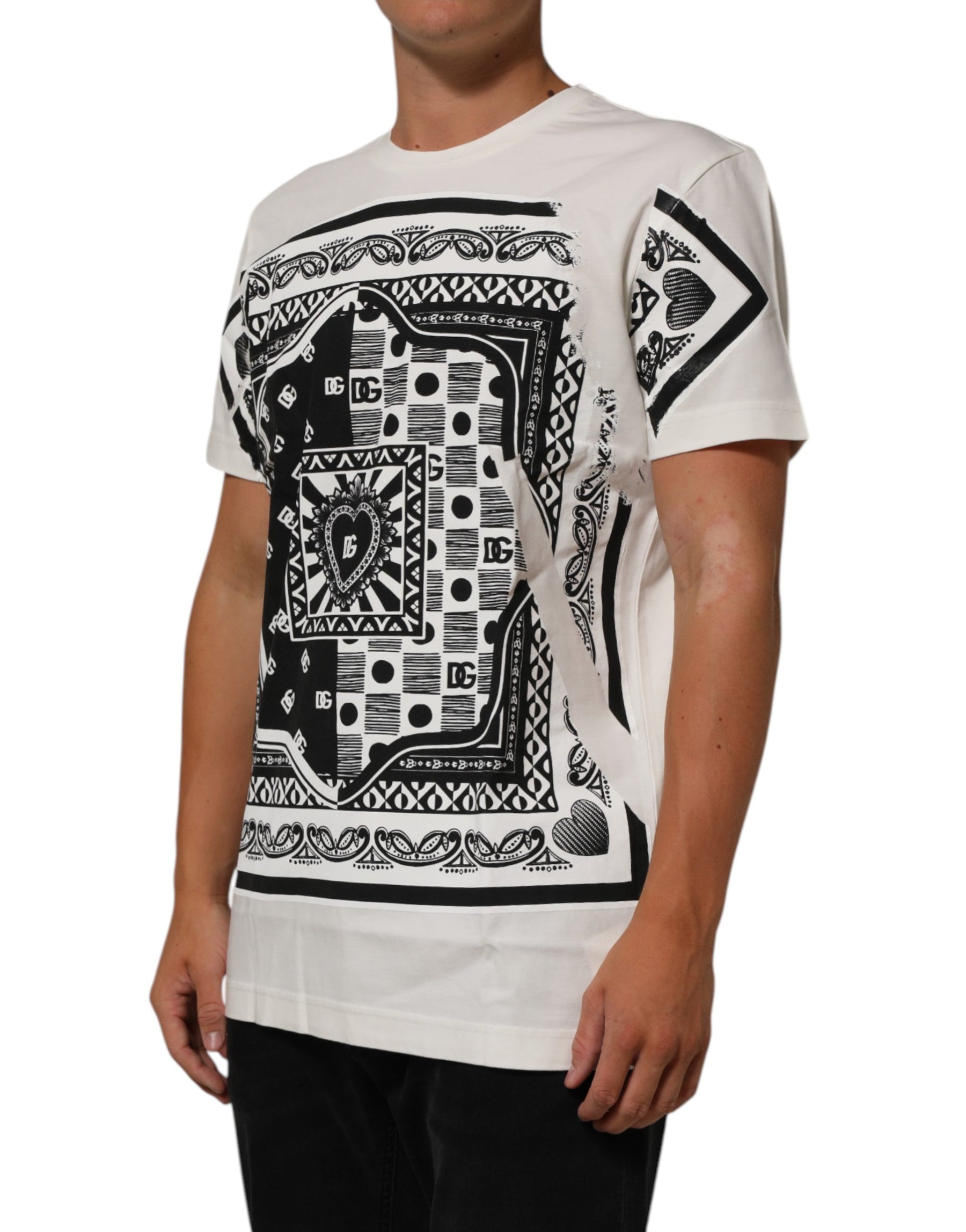 Dolce & Gabbana White Cotton Bandana Print CrewNeck T-shirt | Regal Royce