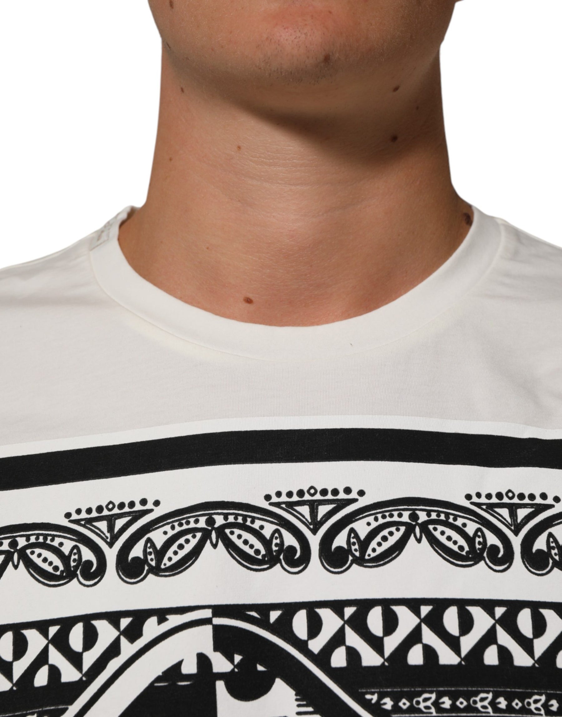 Dolce & Gabbana White Cotton Bandana Print CrewNeck T-shirt | Regal Royce