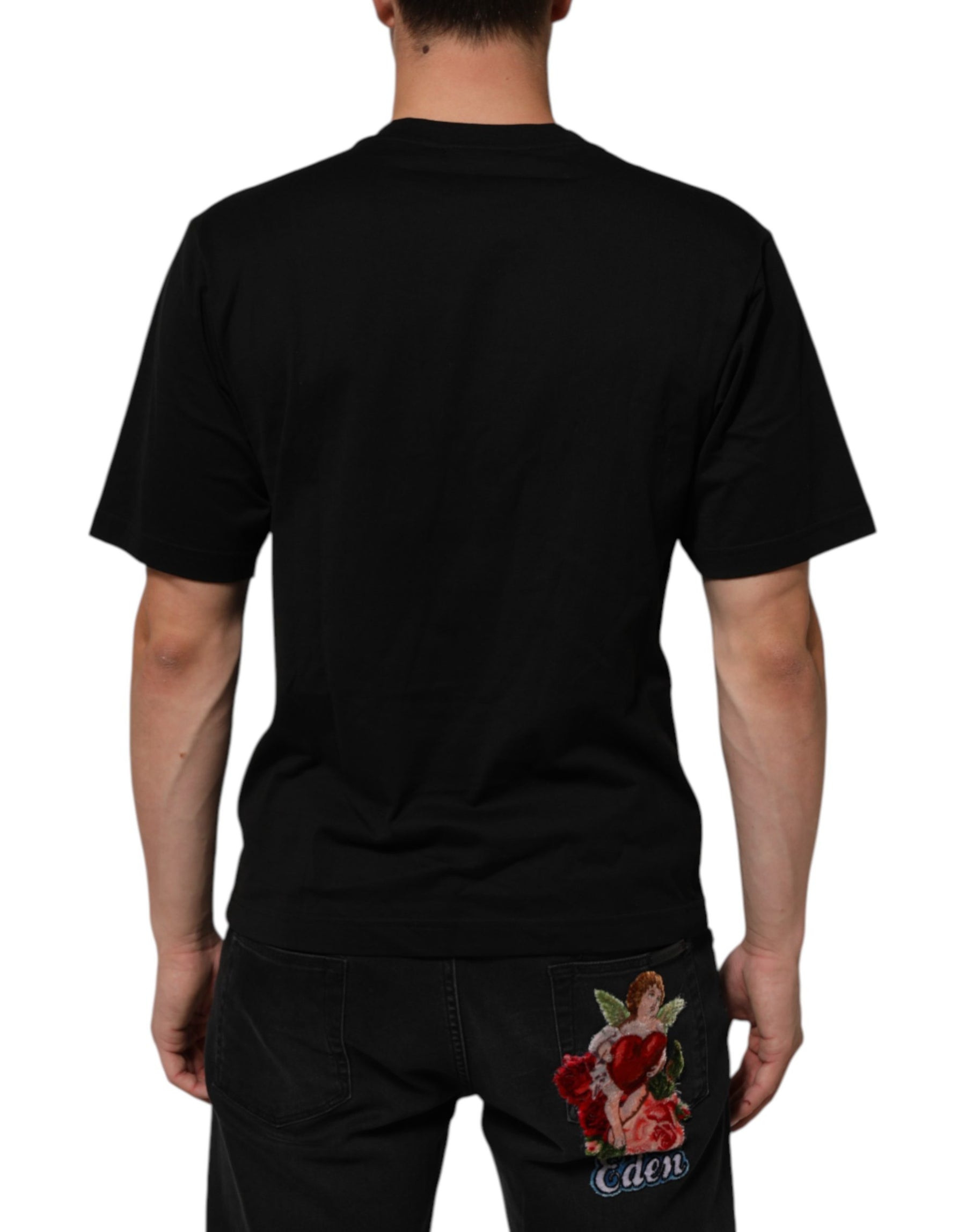 Dolce & Gabbana Black Cotton Logo Plaque Crew Neck T-shirt | Regal Royce