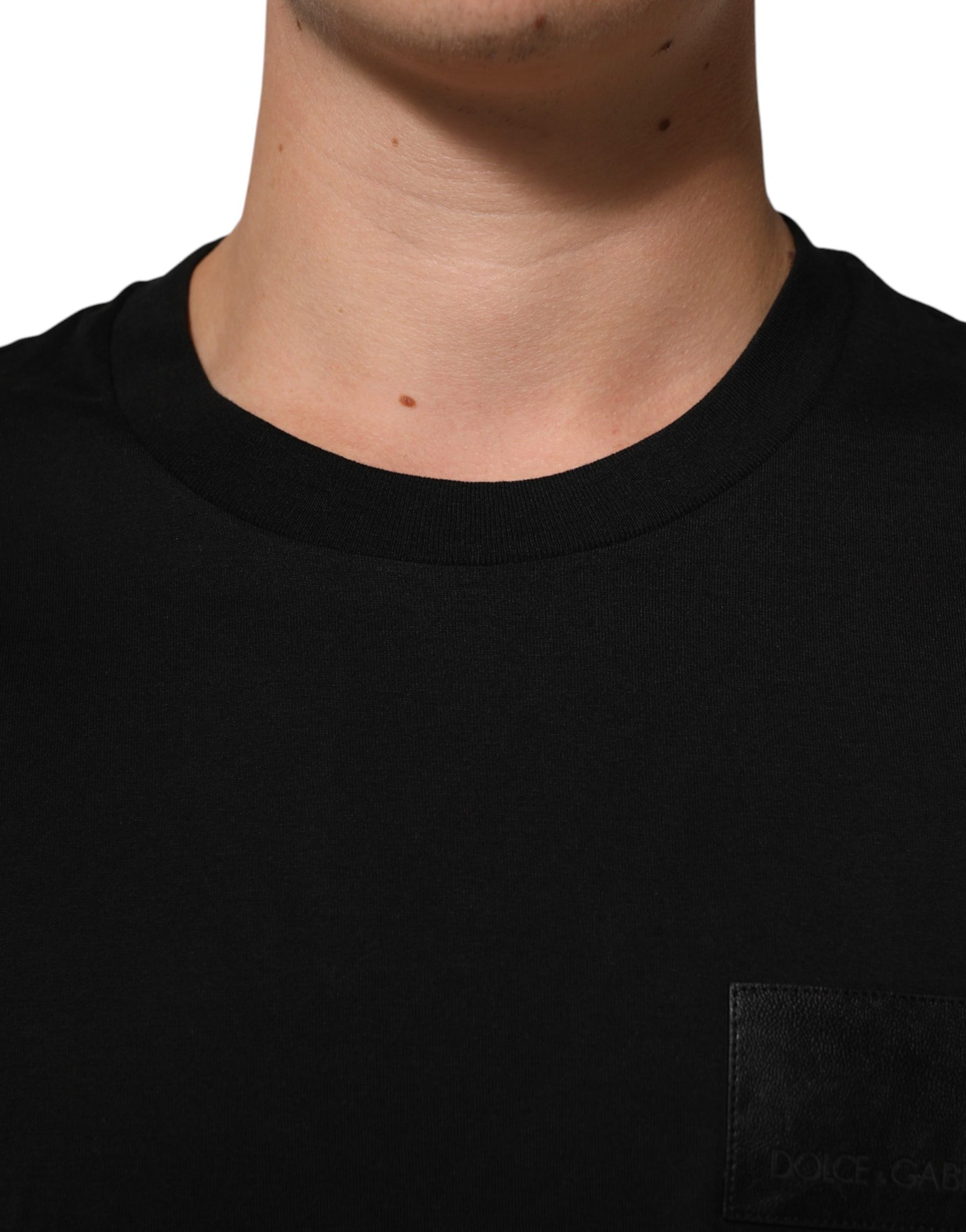 Dolce & Gabbana Black Cotton Logo Plaque Crew Neck T-shirt | Regal Royce