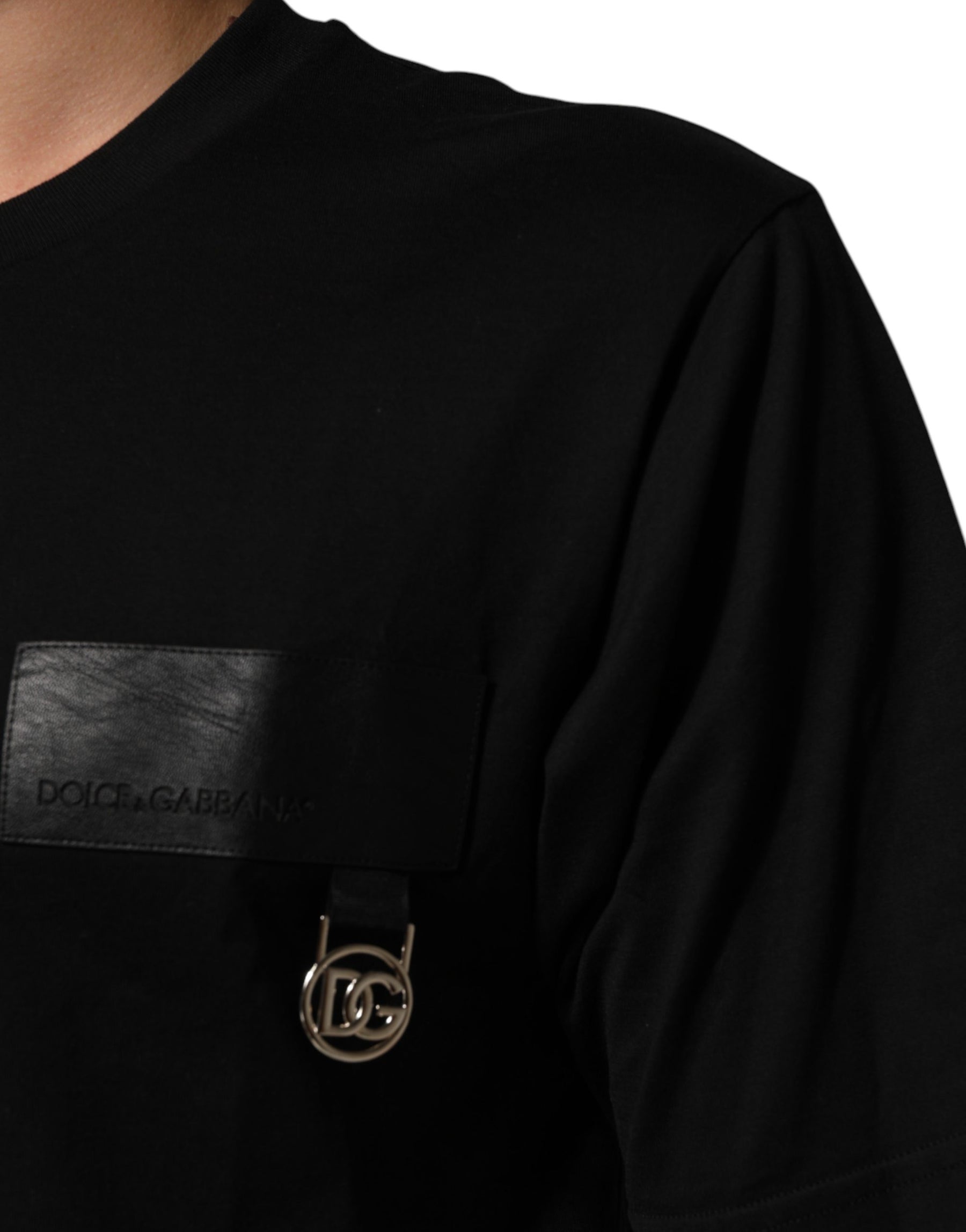 Dolce & Gabbana Black Cotton Logo Plaque Crew Neck T-shirt | Regal Royce