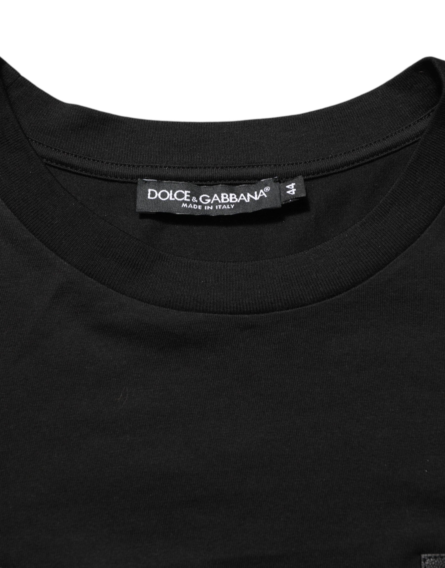 Dolce & Gabbana Black Cotton Logo Plaque Crew Neck T-shirt | Regal Royce