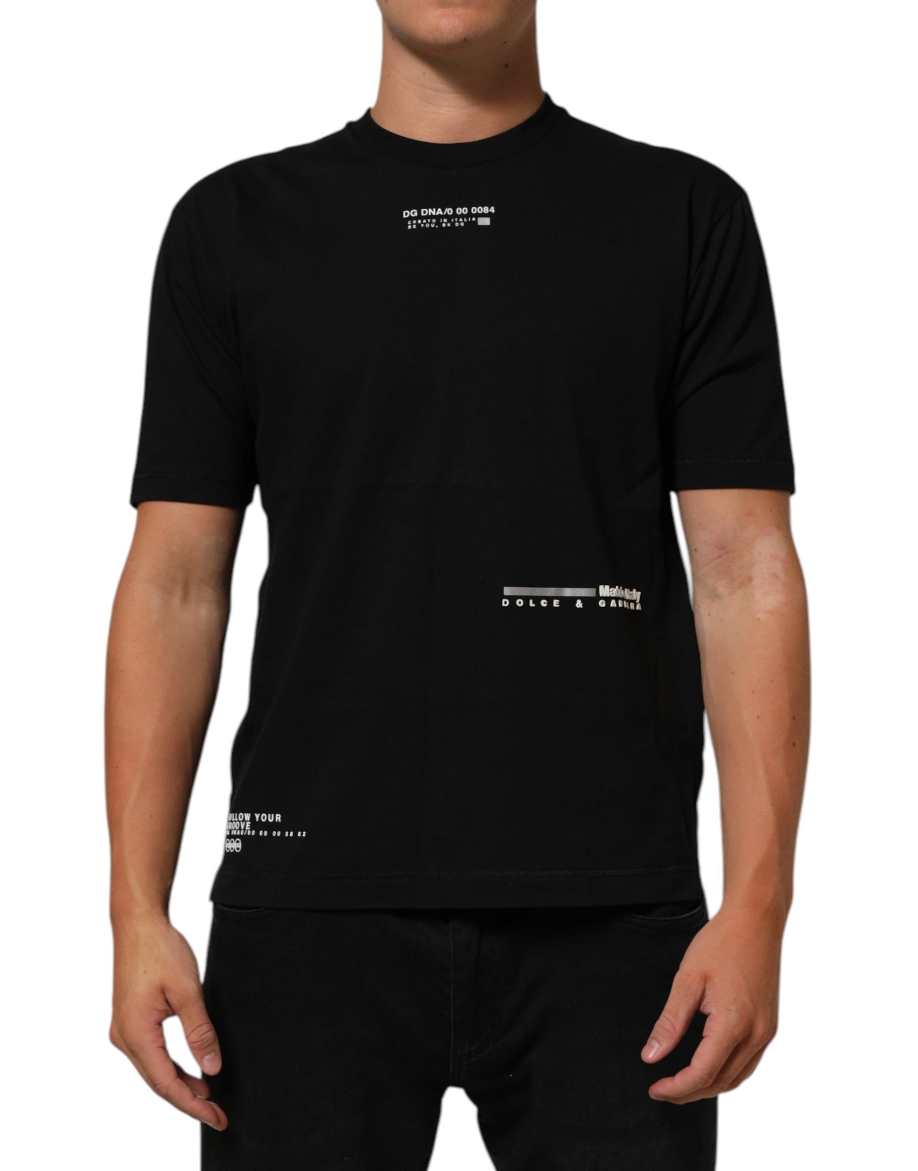 Dolce & Gabbana Black Statement Cotton Crew Neck Men T-shirt | Regal Royce