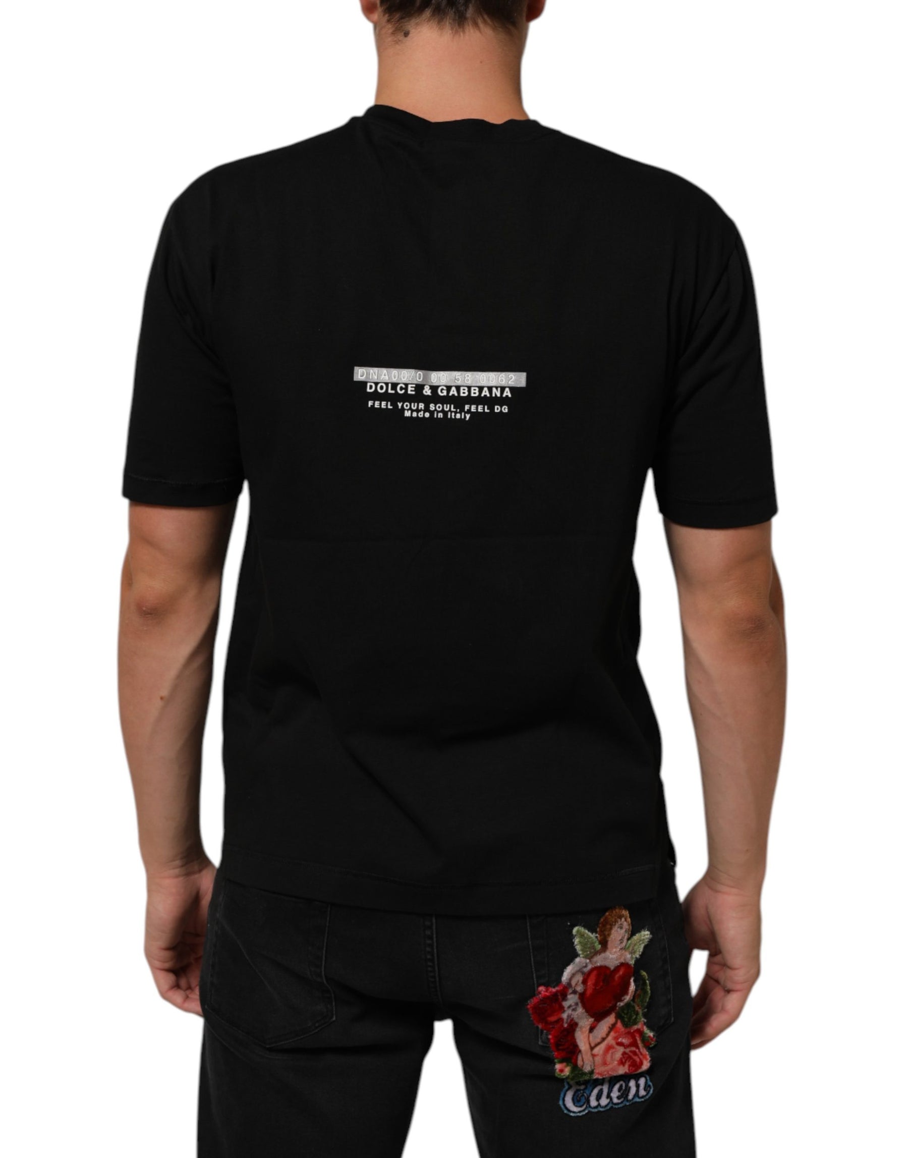 Dolce & Gabbana Black Statement Cotton Crew Neck Men T-shirt | Regal Royce