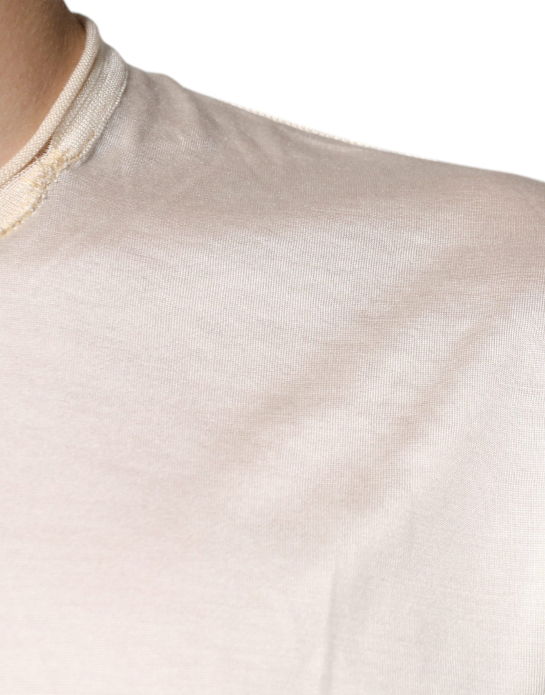 Dolce & Gabbana Off White Silk Henley Short Sleeves T-shirt | Regal Royce