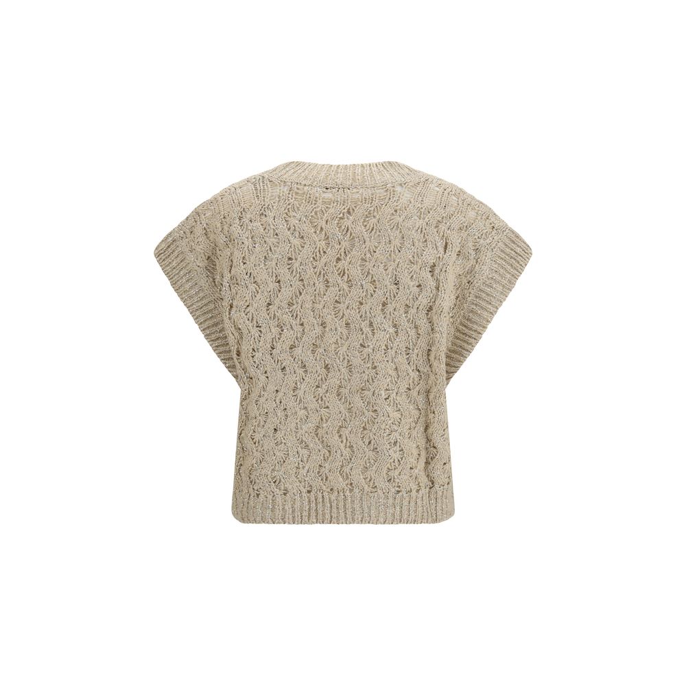 Brunello Cucinelli Beige Silk Sleeveles Sweater | Regal Royce