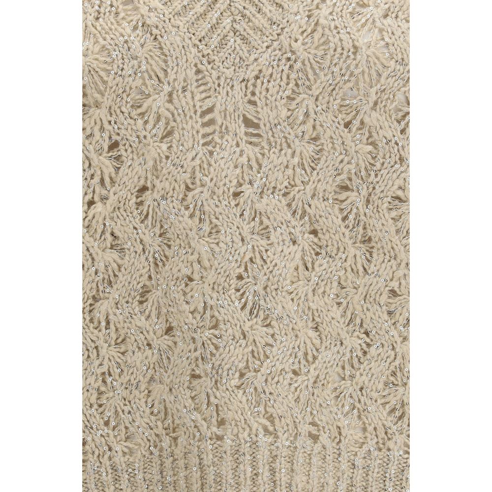 Brunello Cucinelli Beige Silk Sleeveles Sweater | Regal Royce