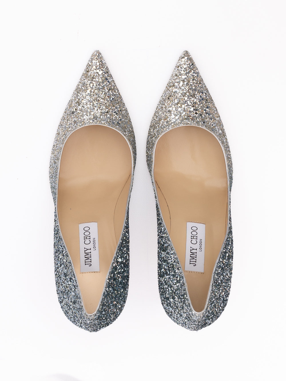 Jimmy Choo Silver Coarse Glitter Degrade Agnes Pumps | Regal Royce