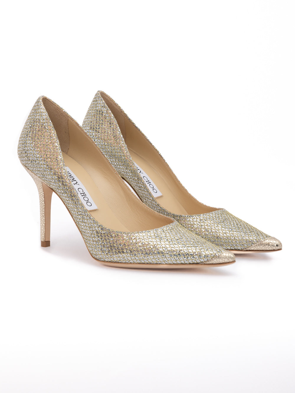 Jimmy Choo Gold Glitter Fabric Agnes Pumps | Regal Royce