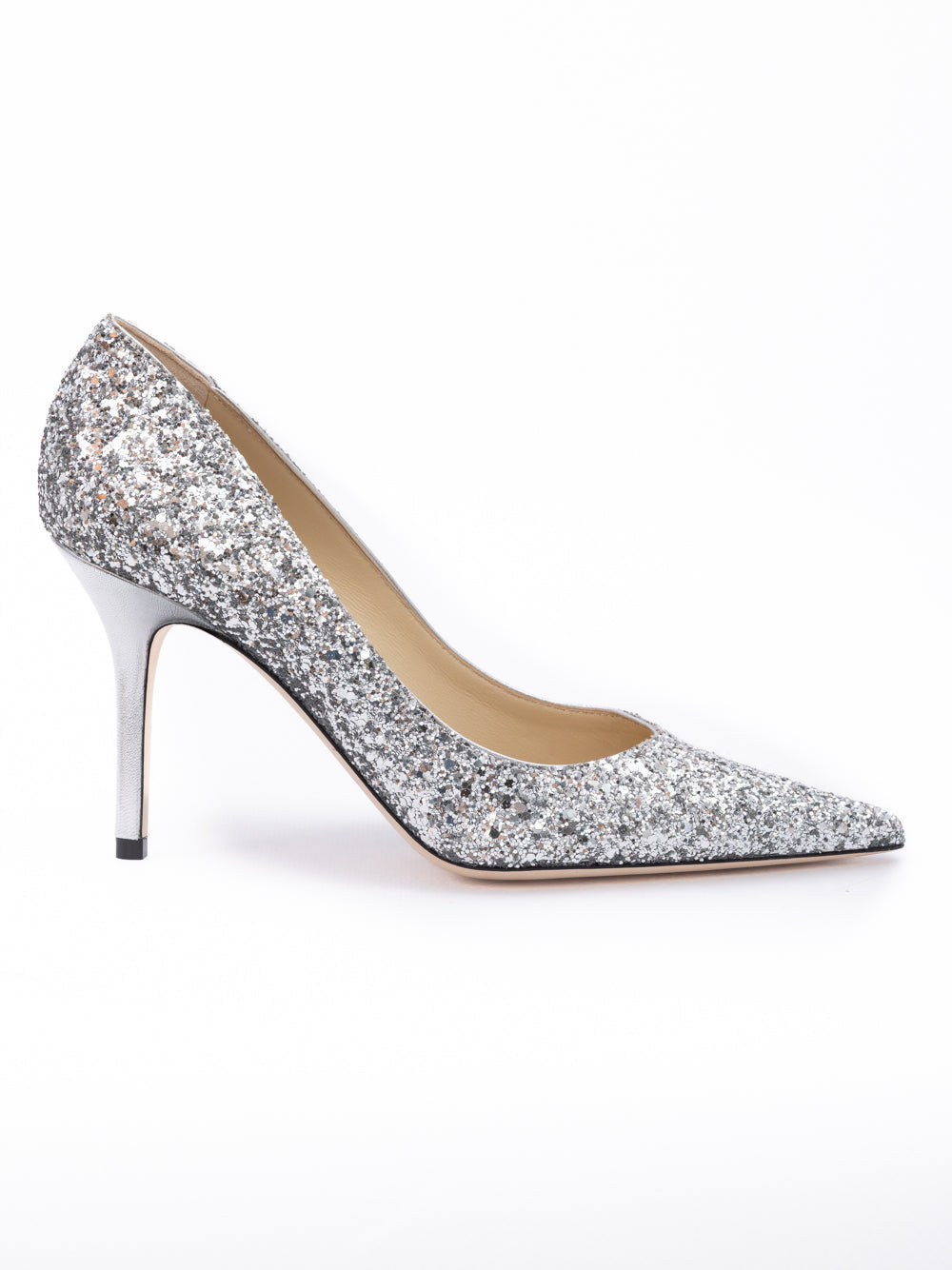 Jimmy Choo Silver Coarse Glitter Fabric Agnes Pumps | Regal Royce
