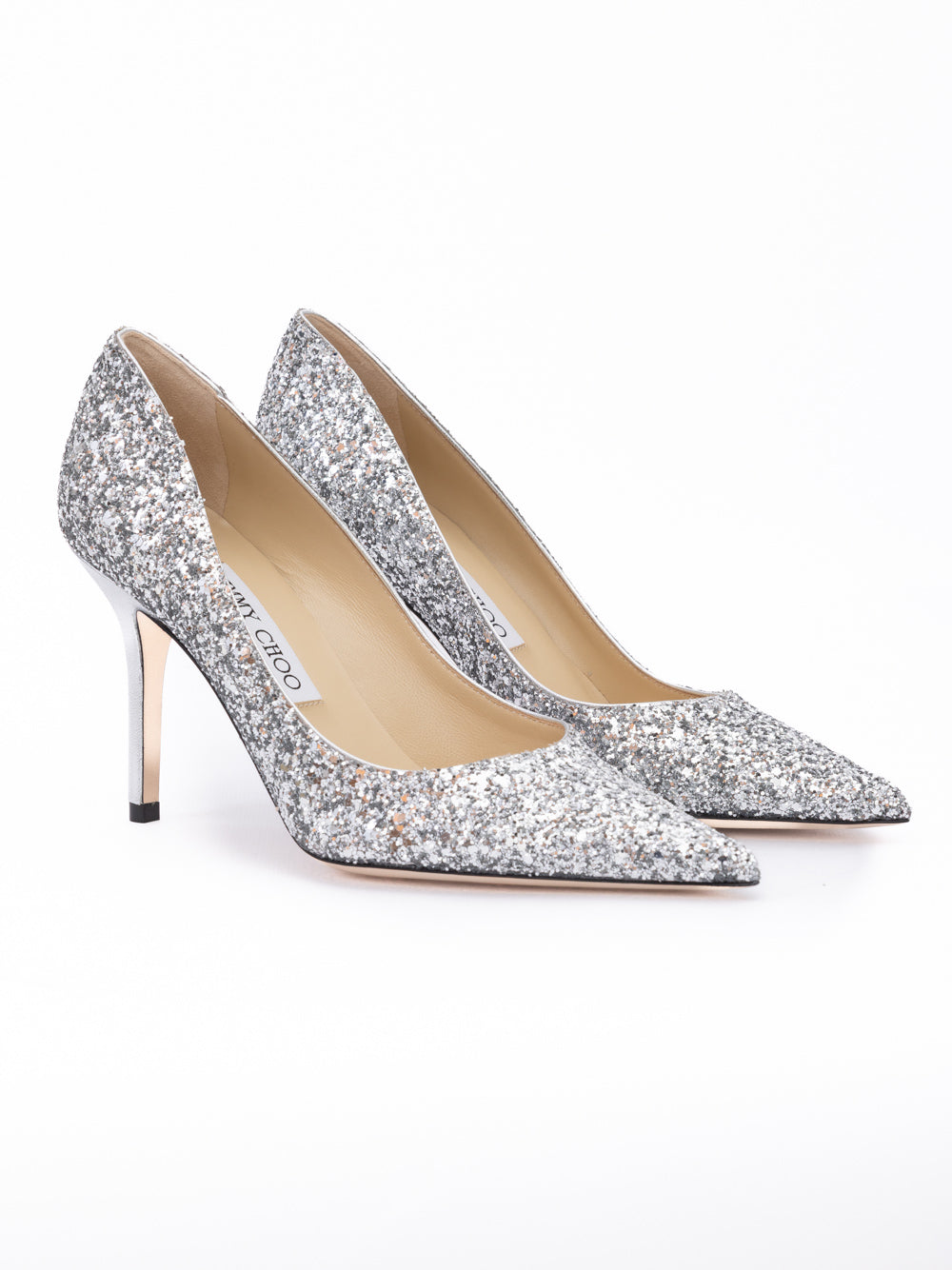 Jimmy Choo Silver Coarse Glitter Fabric Agnes Pumps | Regal Royce