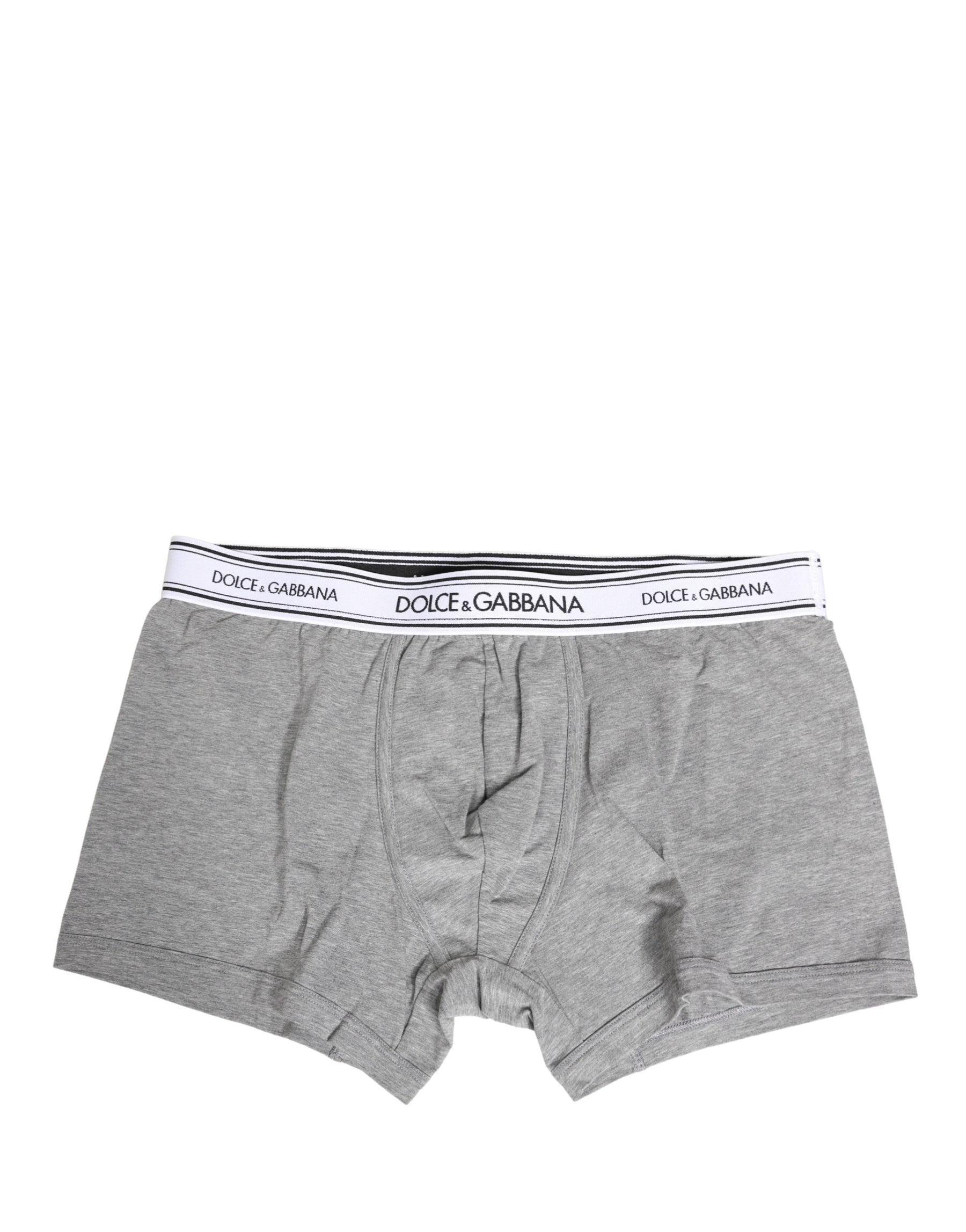 Dolce & Gabbana Gray Logo Waistband Cotton Men Boxer Underwear | Regal Royce