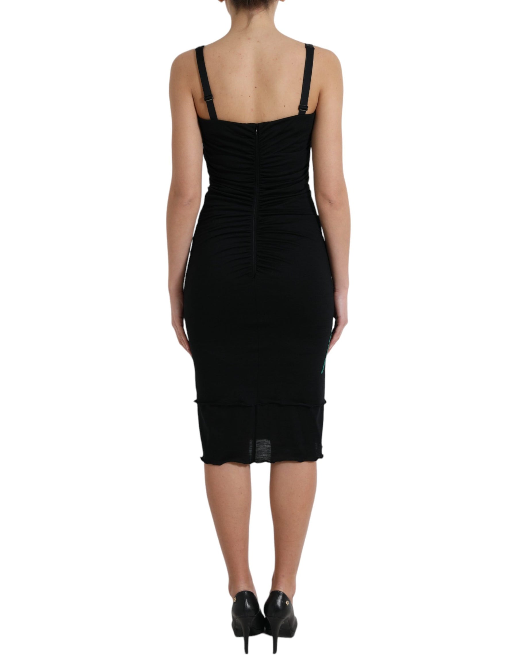 Dolce & Gabbana Black Wool Sleeveless Rose Applique Dress | Regal Royce