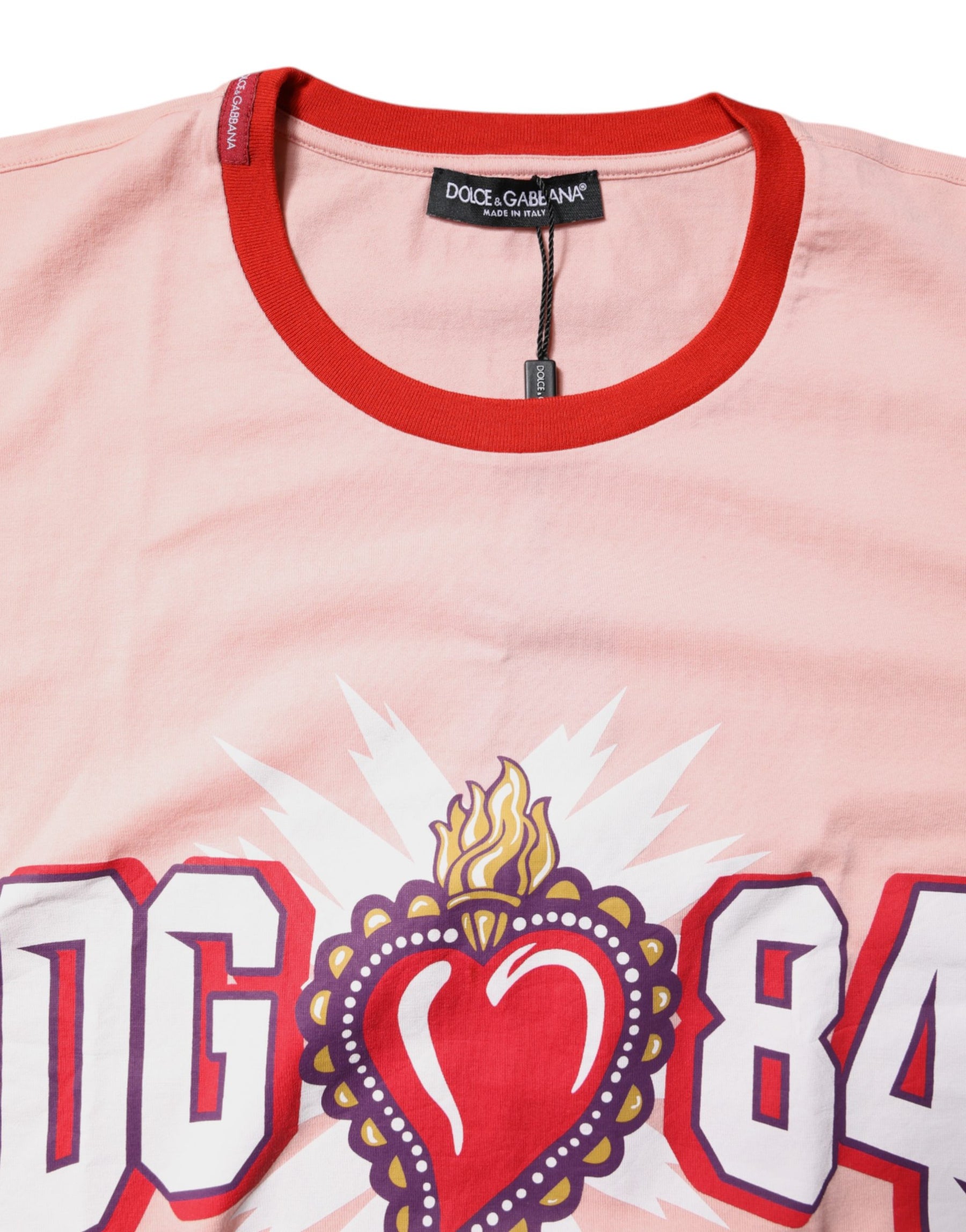Dolce & Gabbana Pink DG 84 Sacred Heart Print Cotton T-shirt | Regal Royce