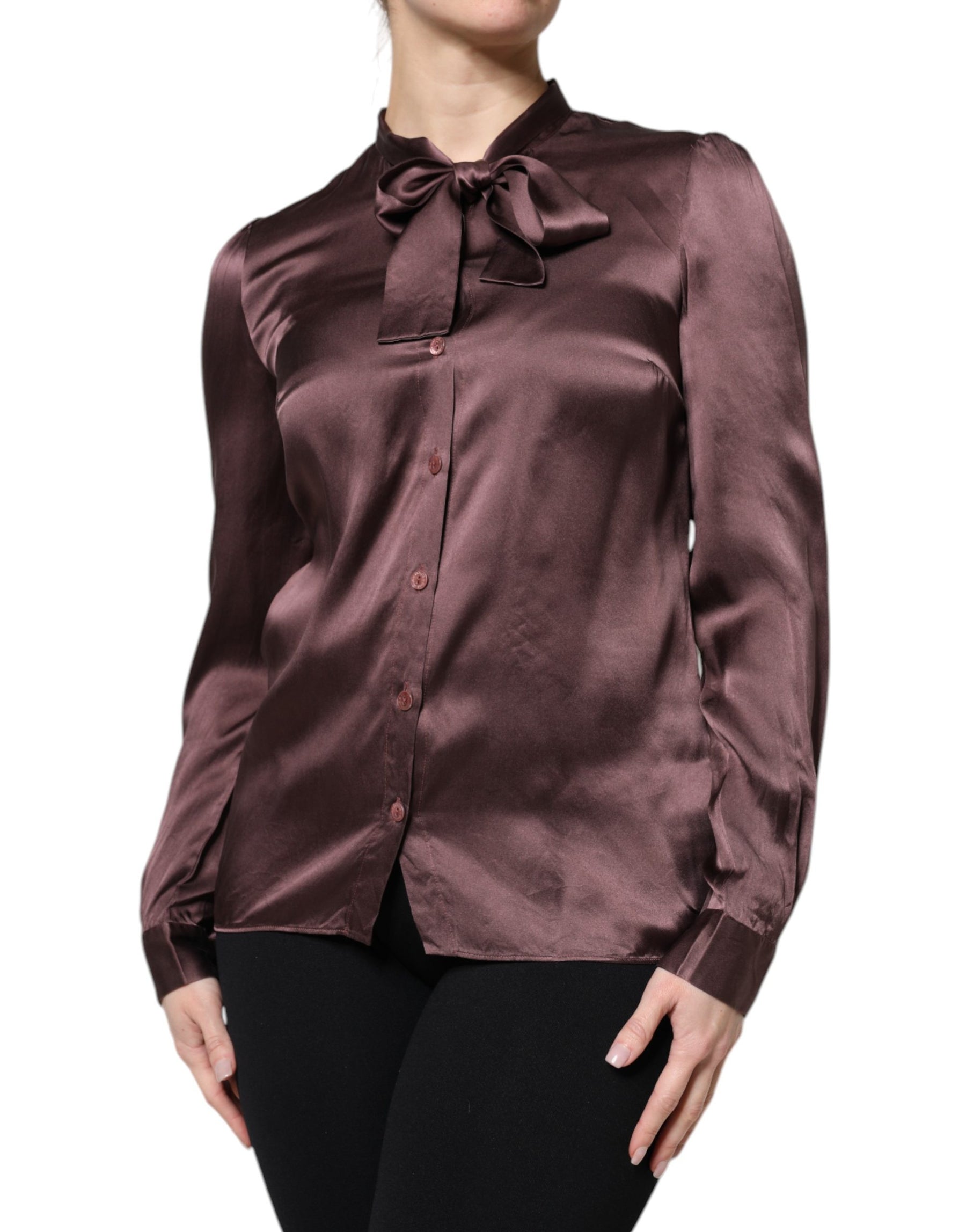 Dolce & Gabbana Violet Satin Long Sleeve Ascot Tie Shirt  Top | Regal Royce