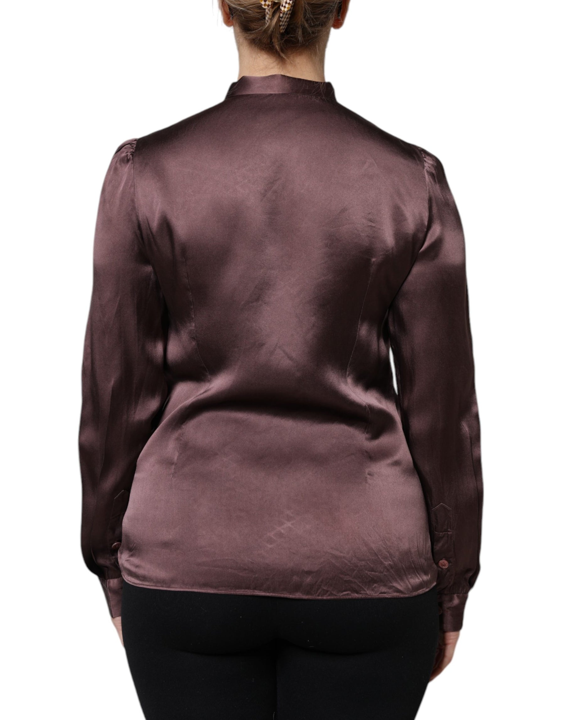 Dolce & Gabbana Violet Satin Long Sleeve Ascot Tie Shirt  Top | Regal Royce