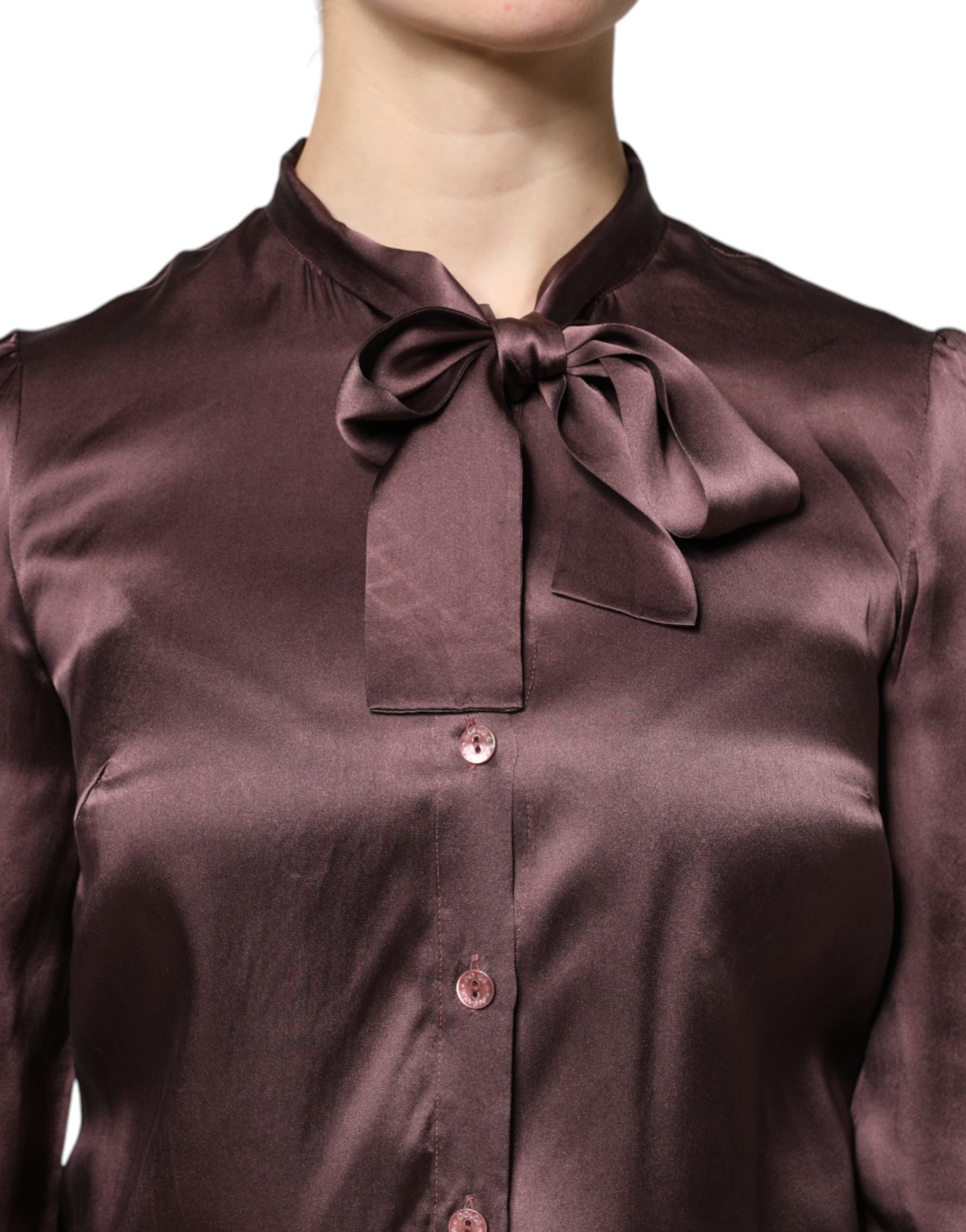 Dolce & Gabbana Violet Satin Long Sleeve Ascot Tie Shirt  Top | Regal Royce