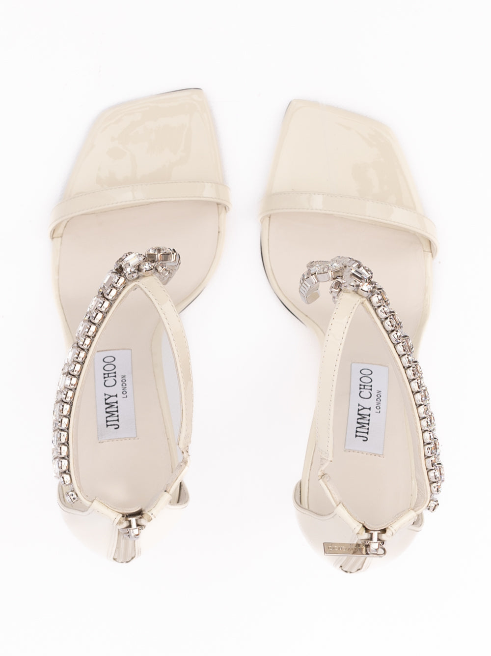 Jimmy Choo White Patent Leather Verity 100 Sandals | Regal Royce